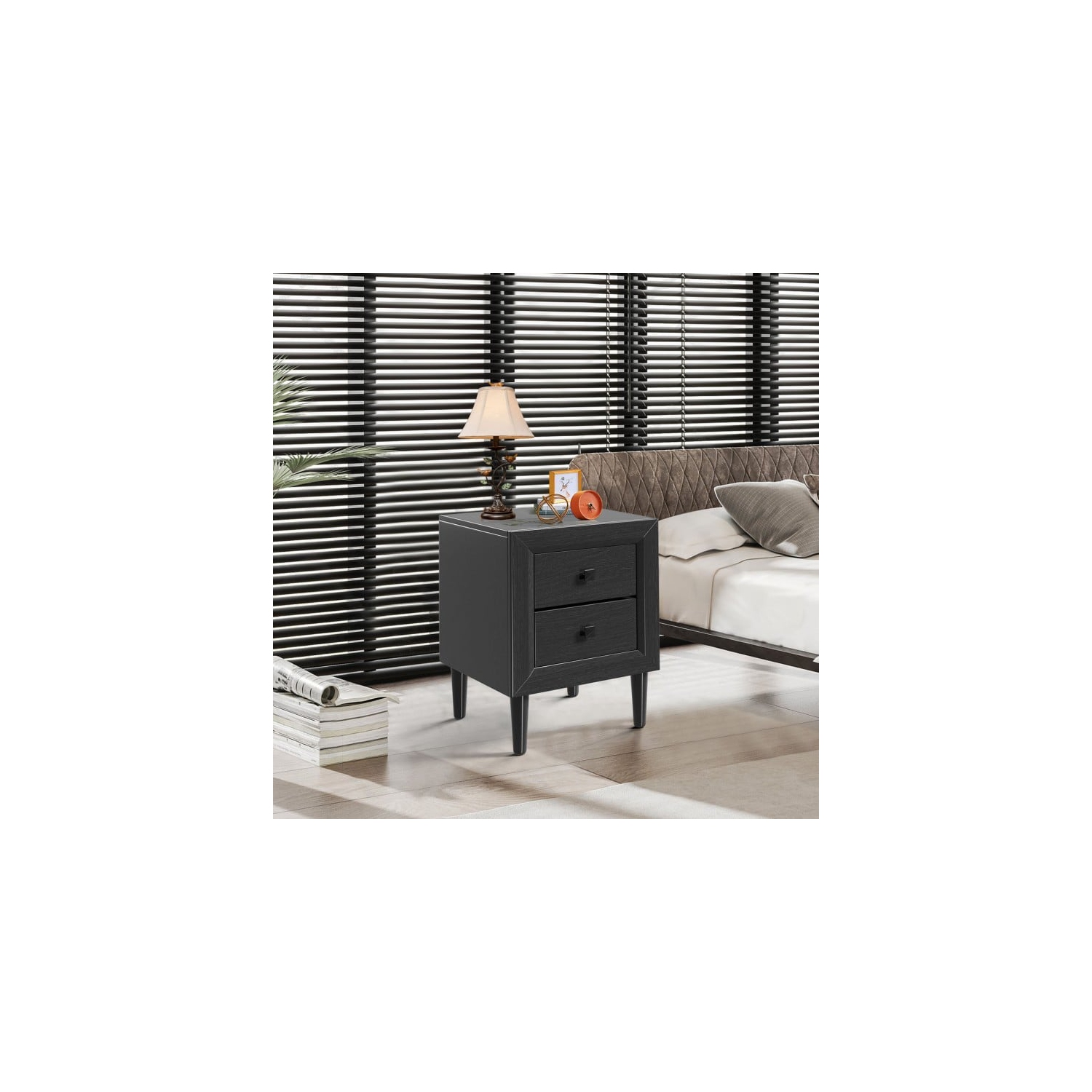 Table de chevet rétro à usages multiples avec 2 tiroirs