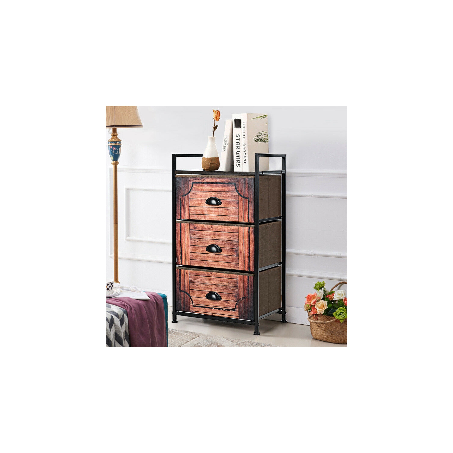 3 Drawer Fabric Dresser Storage Tower Nightstand
