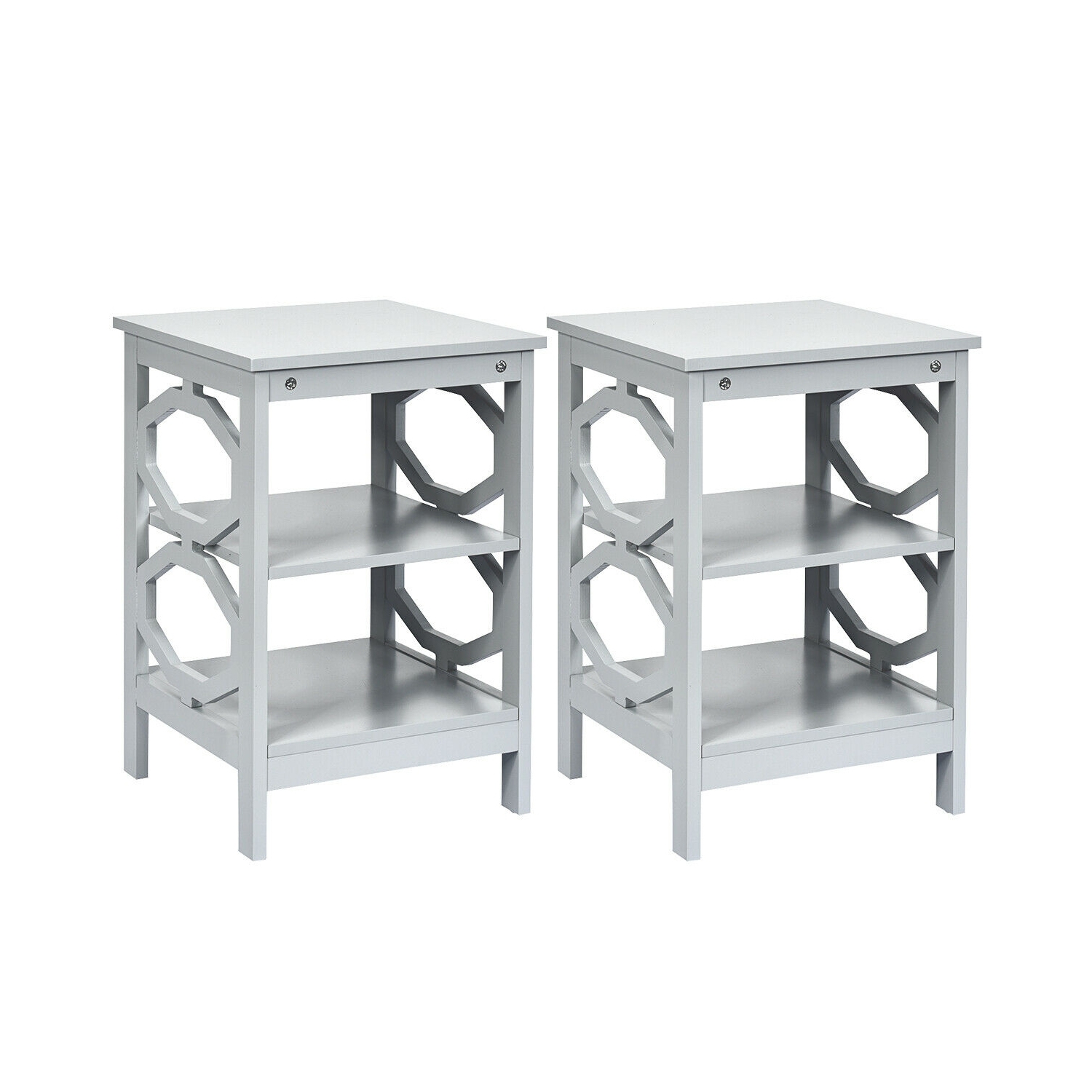 2 Pieces 3-tier Nightstand Sofa Side End Accent Table Storage Display Shelf