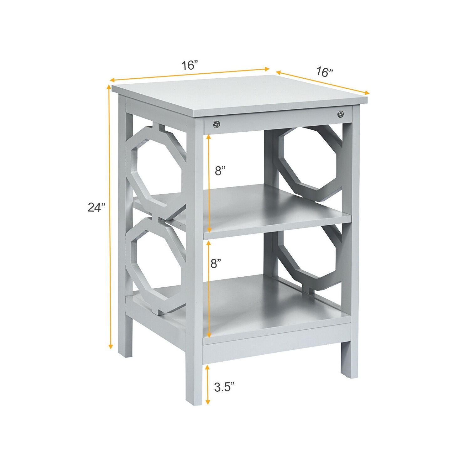 2 Pieces 3-tier Nightstand Sofa Side End Accent Table Storage Display Shelf