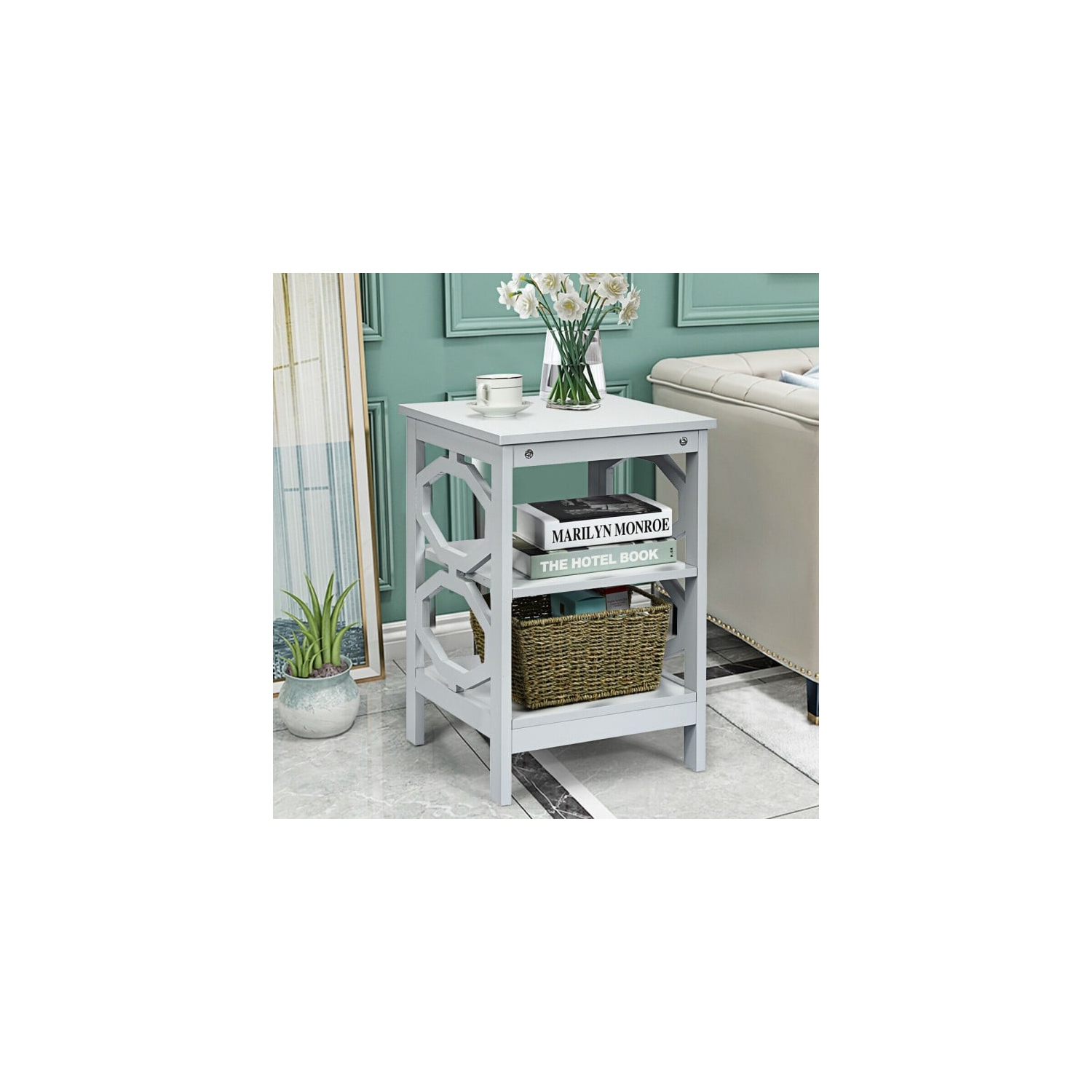 2 Pieces 3-tier Nightstand Sofa Side End Accent Table Storage Display Shelf