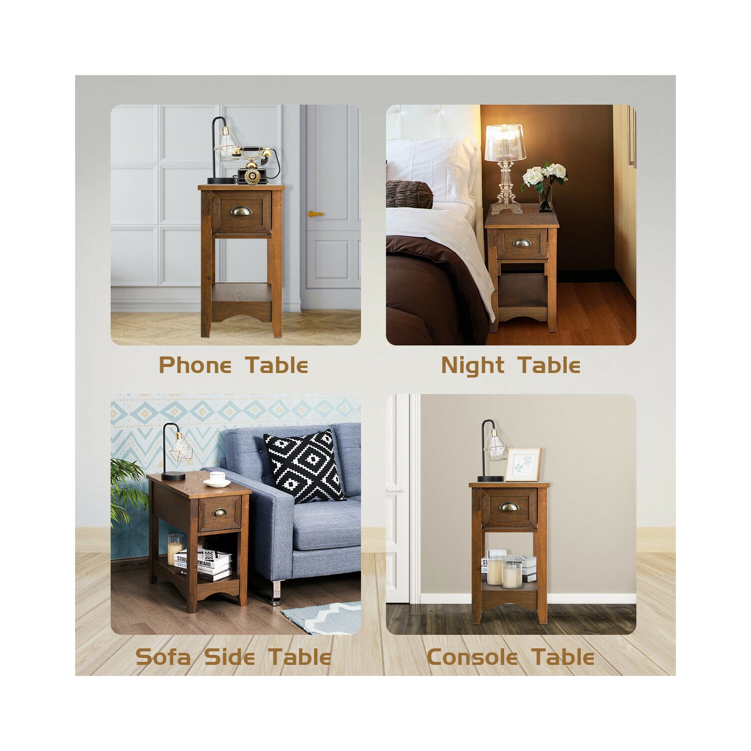 Contemporary Side Table – Compact Chairside End Table with Storage Drawer and Shelf