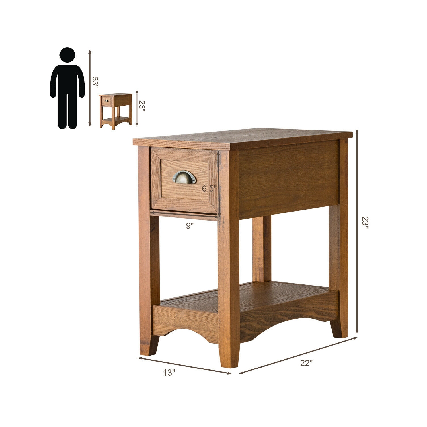 Contemporary Side Table – Compact Chairside End Table with Storage Drawer and Shelf