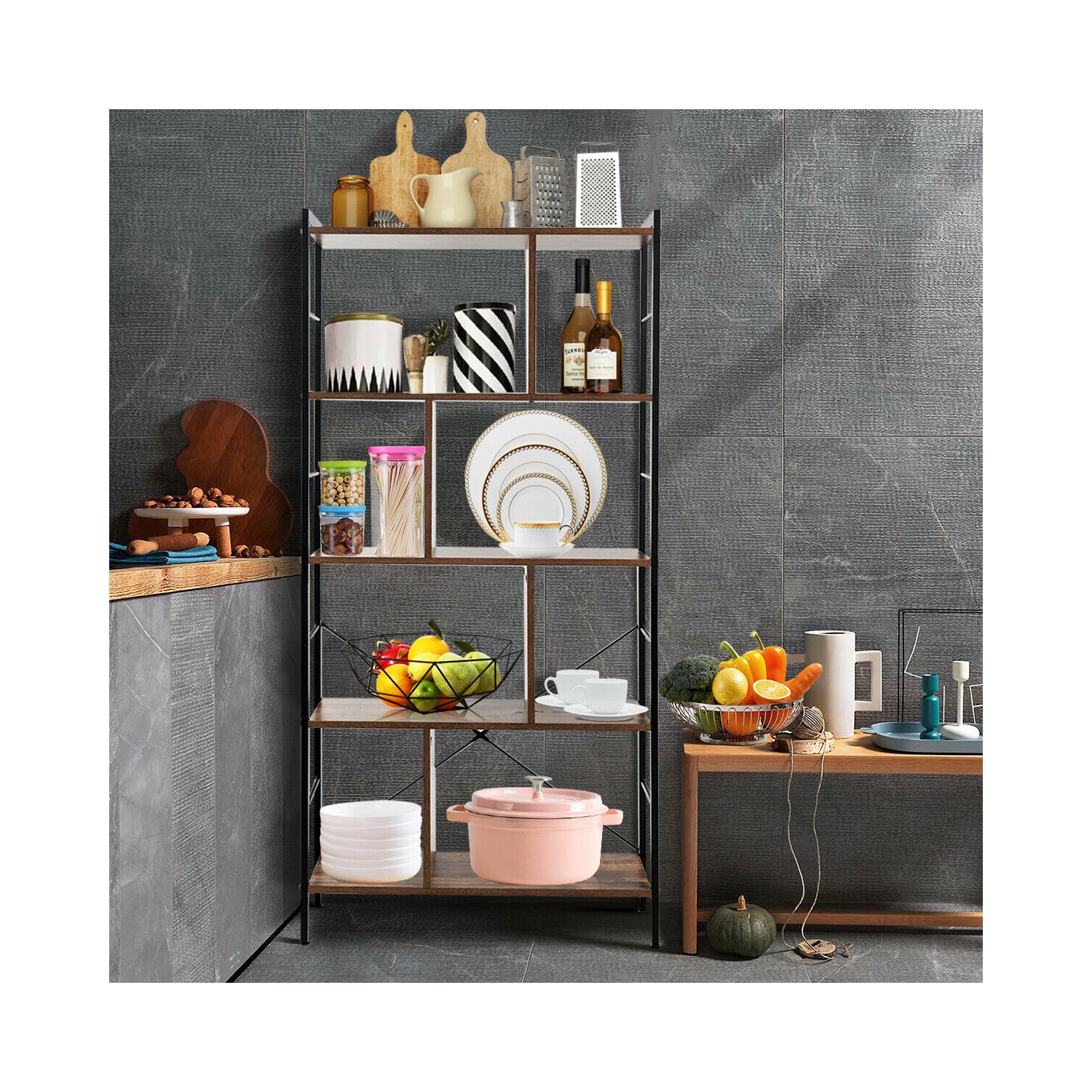 4-Tier Industrial Bookshelf Floor Standing Storage Rack Large Storage