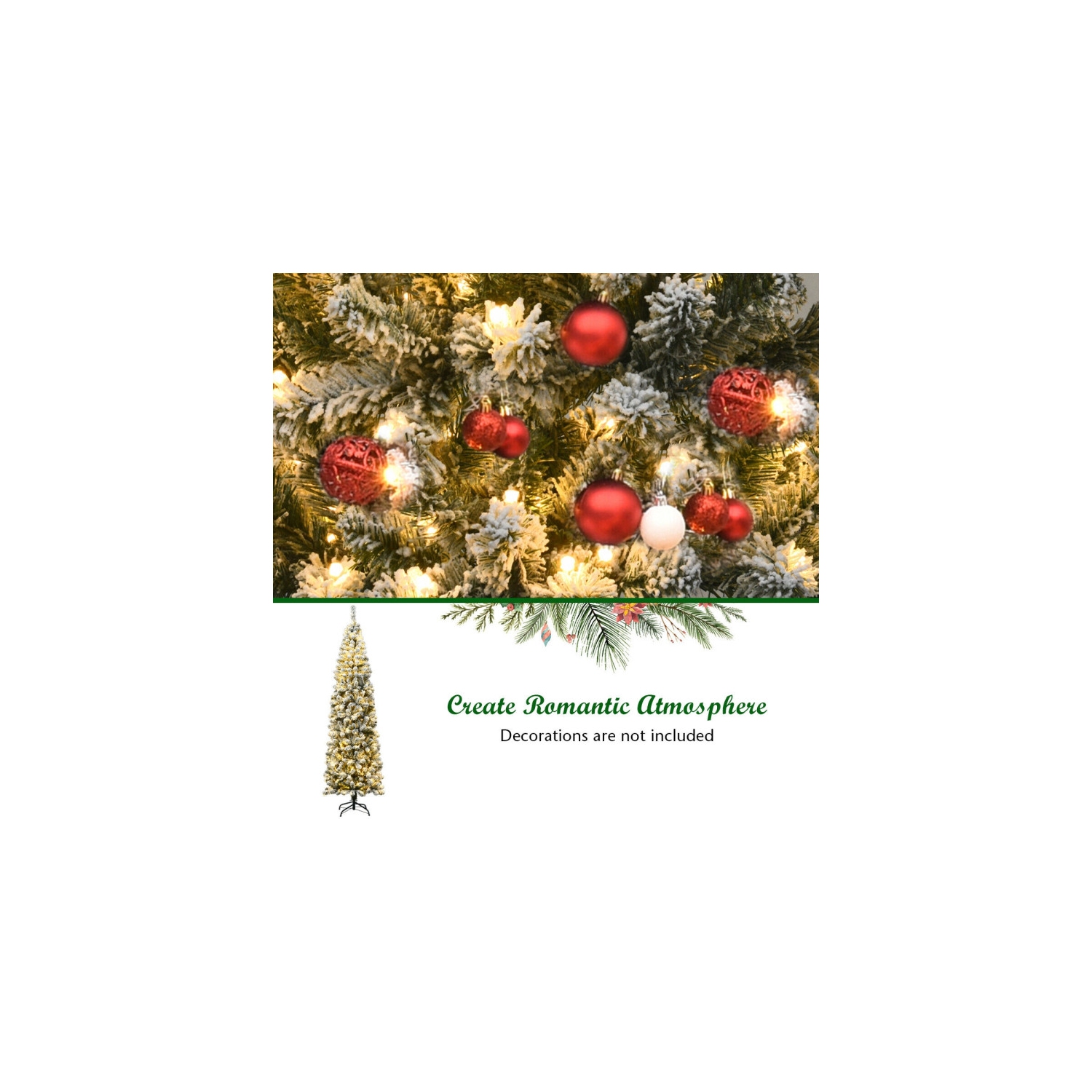 Arbre à crayons illuminé floqué LED, arbre de Noël artificiel étroit pour petits espaces