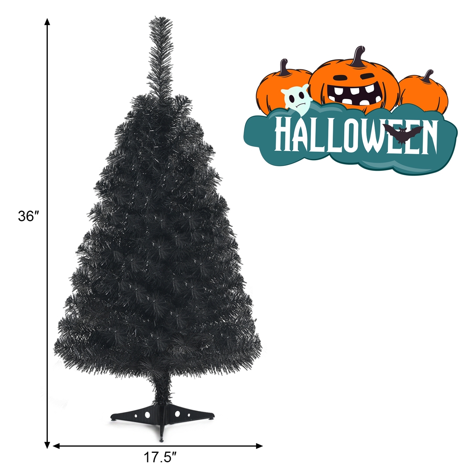 Mini arbre artificiel sans lumières avec support en plastique, idéal pour la décoration de Noël ou d'Halloween