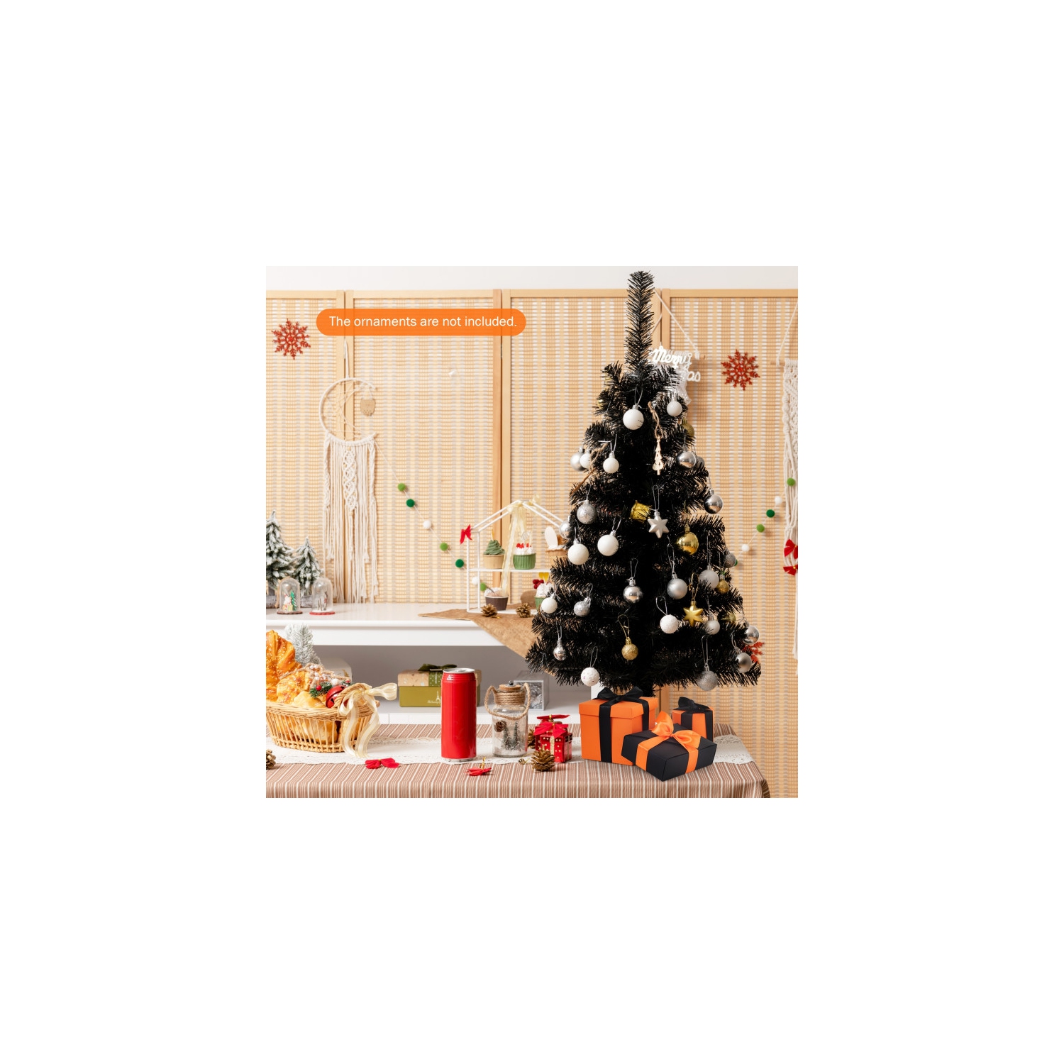 Mini arbre artificiel sans lumières avec support en plastique, idéal pour la décoration de Noël ou d'Halloween