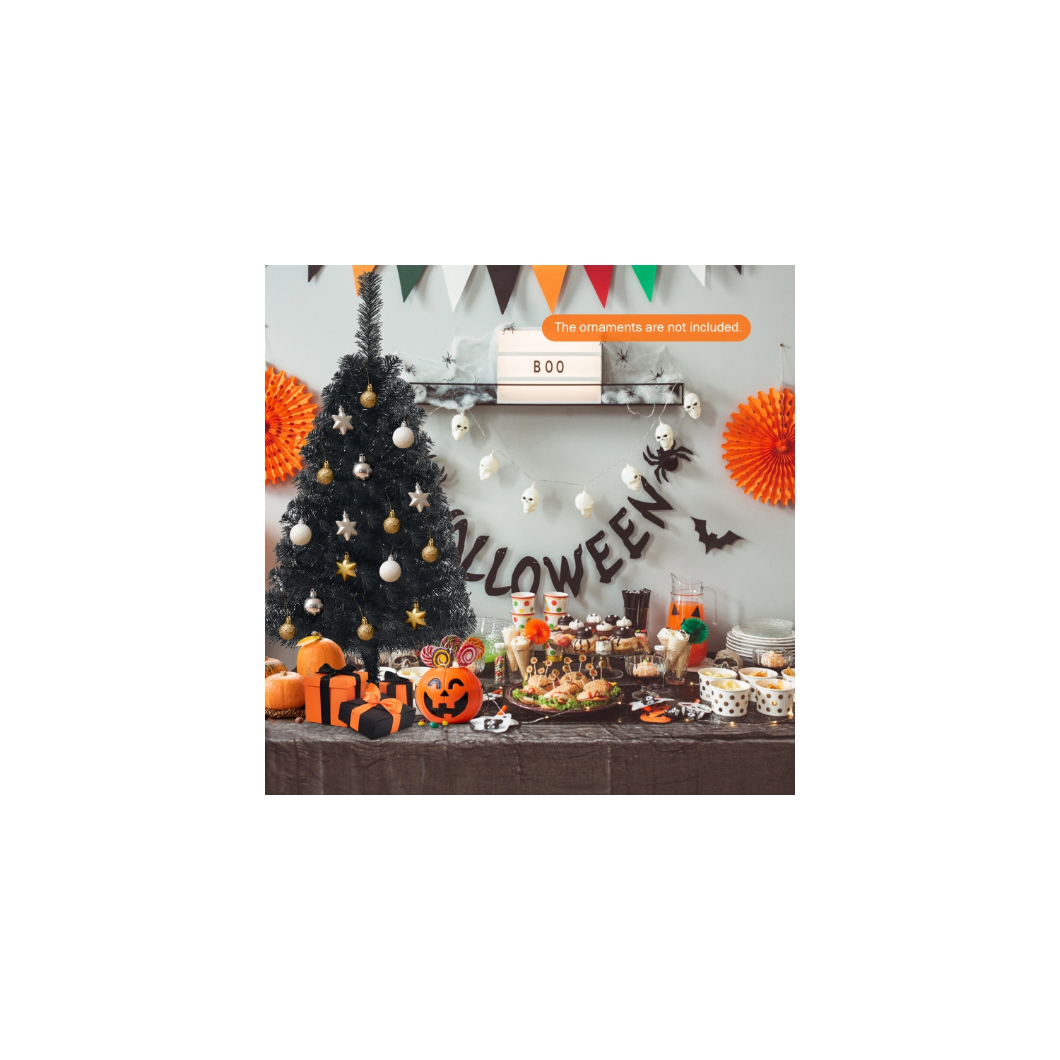 Mini arbre artificiel sans lumières avec support en plastique, idéal pour la décoration de Noël ou d'Halloween