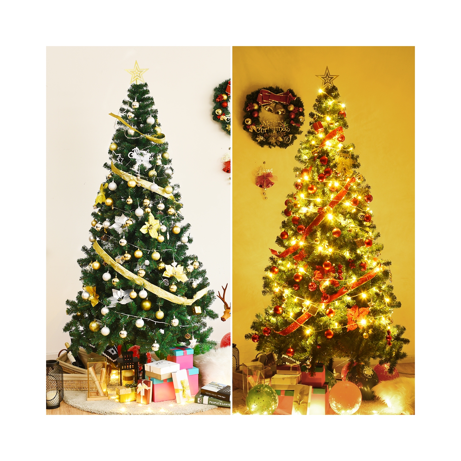 Artificial PVC Hinged Christmas Tree with Solid Metal Stand-7 ft