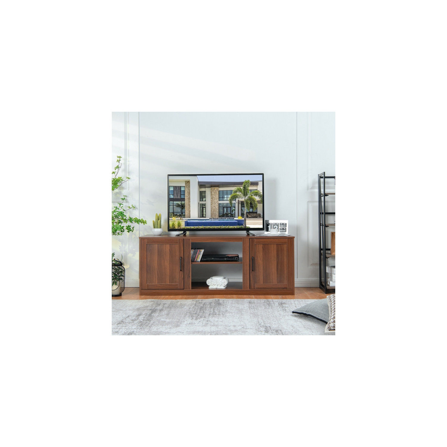 Modern TV Console with 2 Cabinets for Media and Entertainment Storage