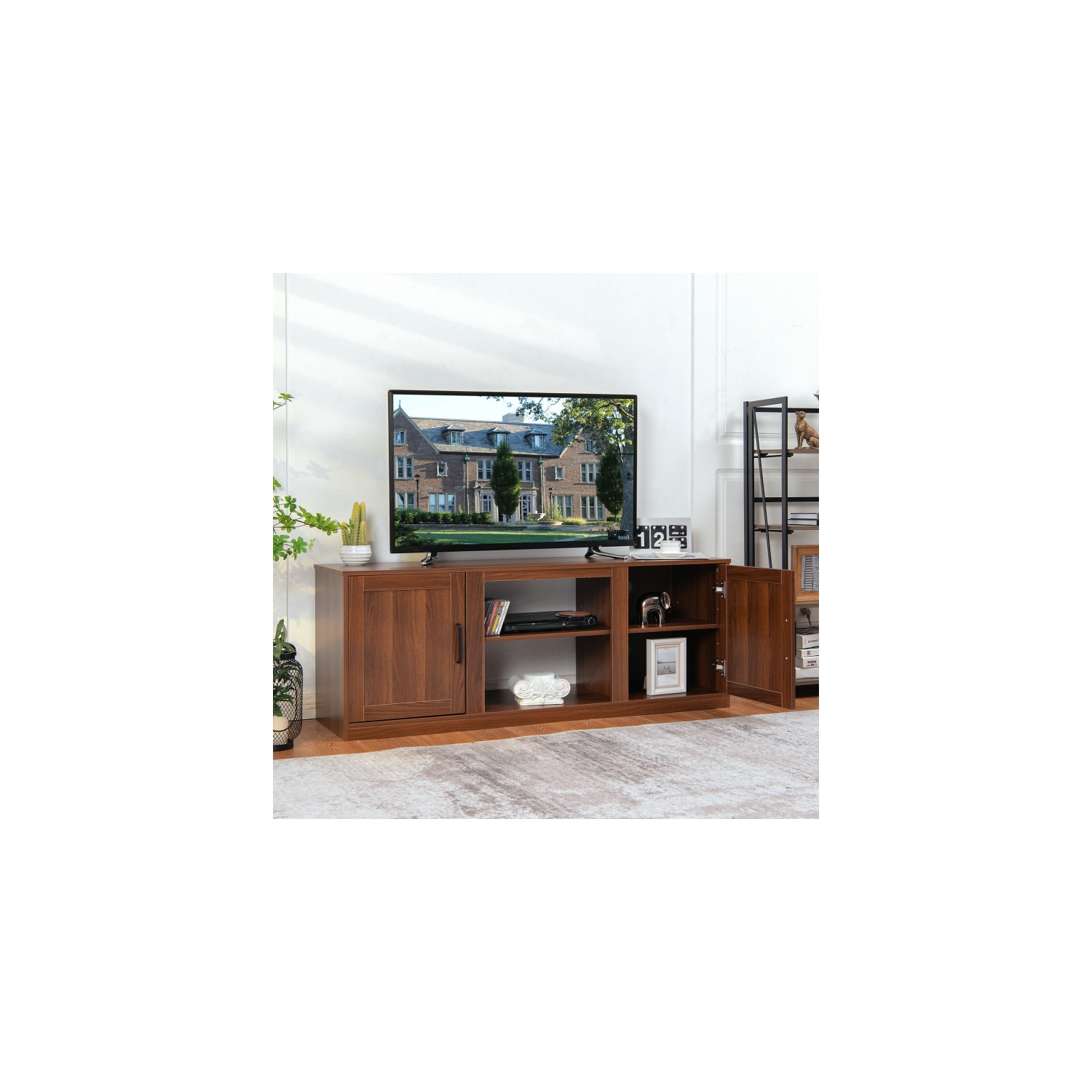 Modern TV Console with 2 Cabinets for Media and Entertainment Storage