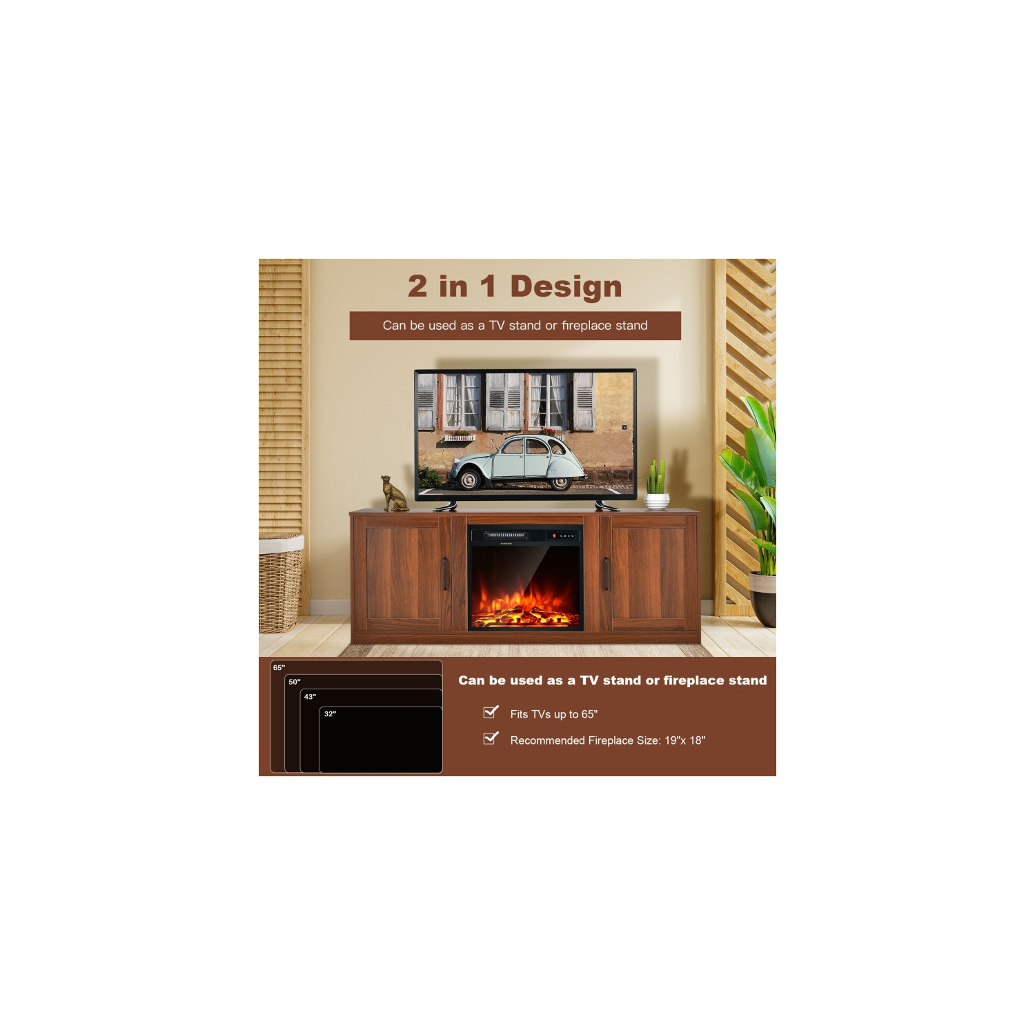 Modern TV Console with 2 Cabinets for Media and Entertainment Storage