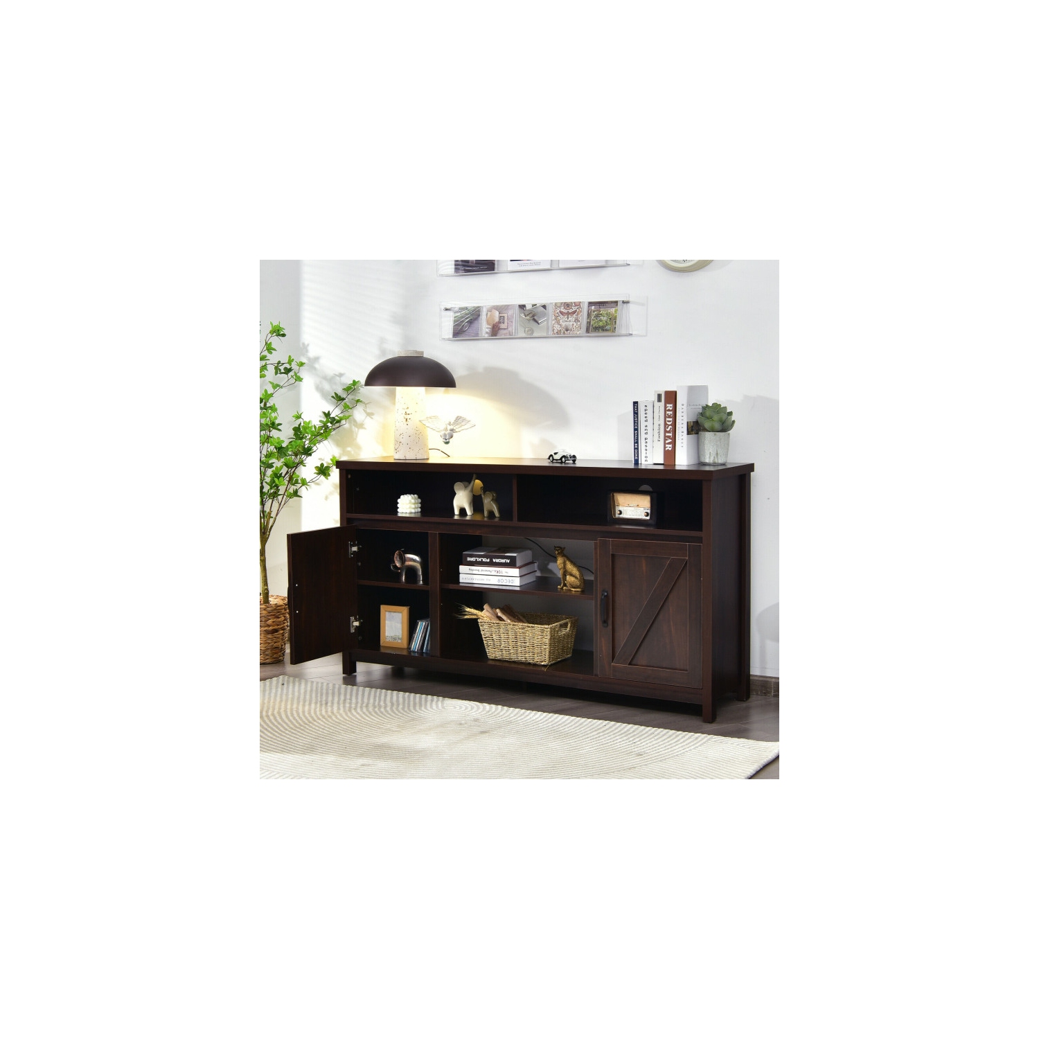 59-Inch TV Stand with Sliding Barn Doors – Media Console Cabinet for TVs up to 65 Inches