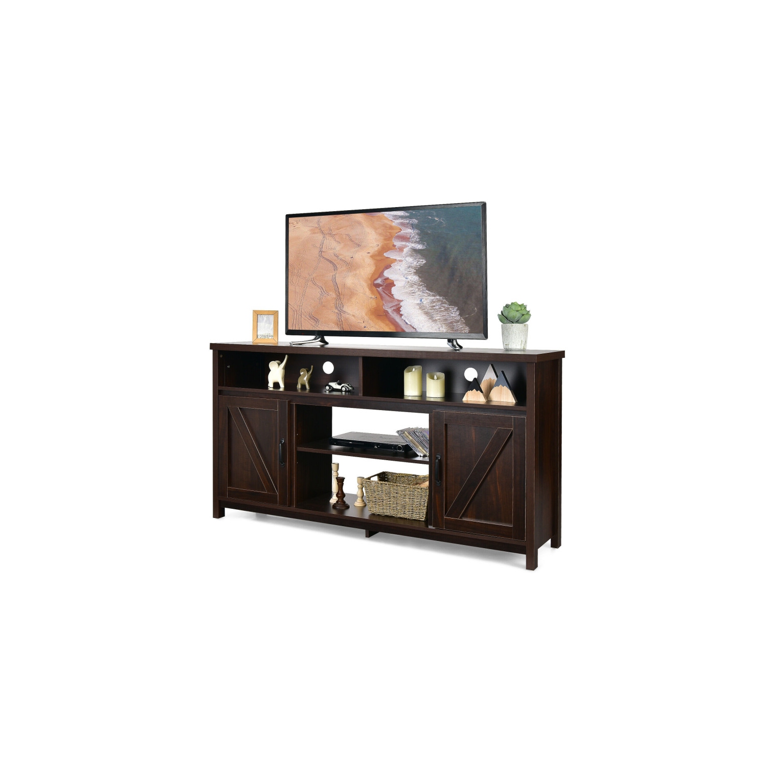 59-Inch TV Stand with Sliding Barn Doors – Media Console Cabinet for TVs up to 65 Inches