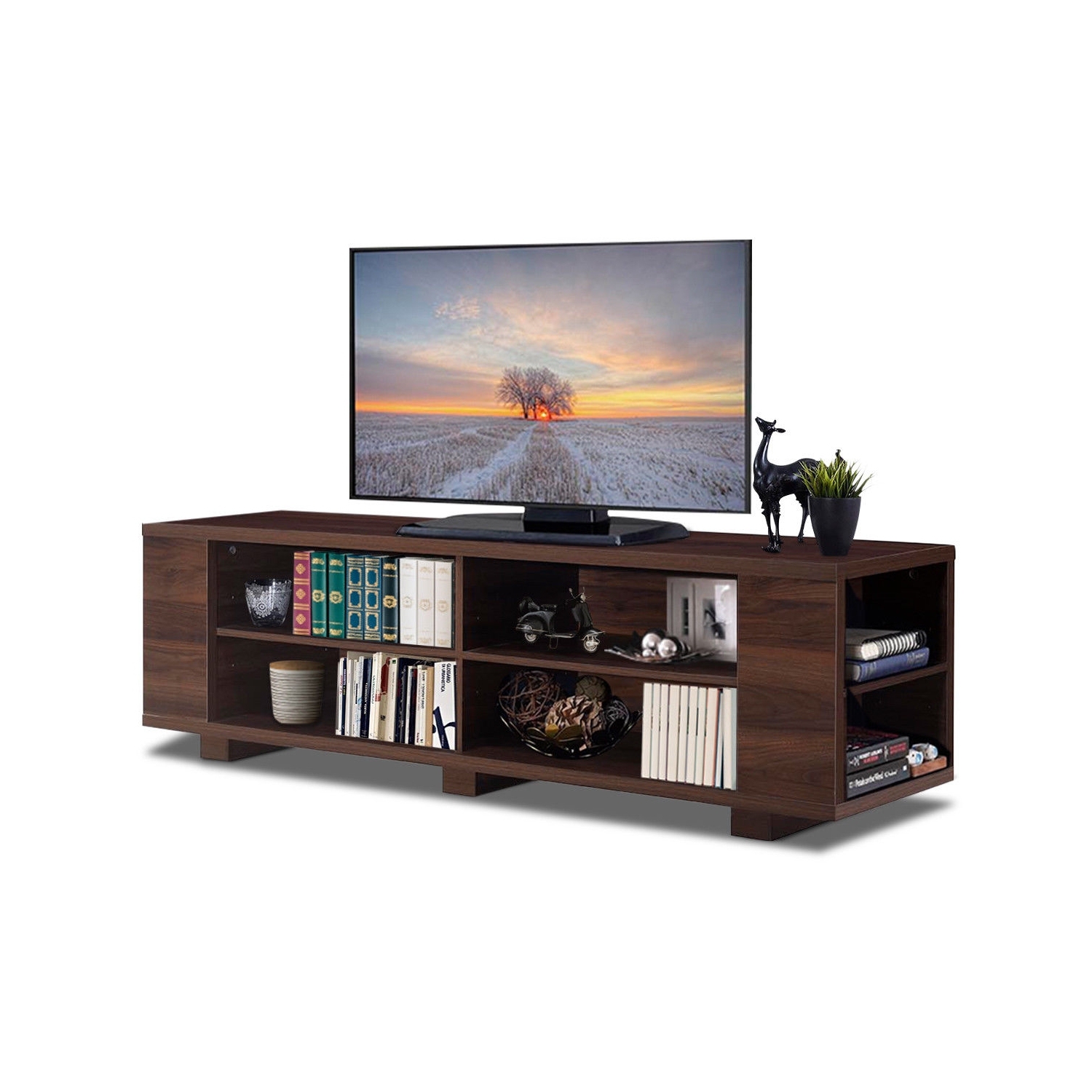 Meuble de rangement multimédia en bois pour téléviseur de 59 po - Noyer