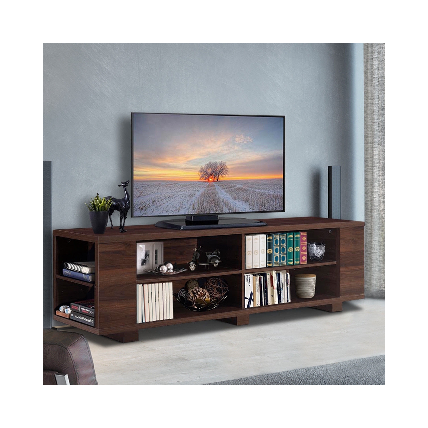 Meuble de rangement multimédia en bois pour téléviseur de 59 po - Noyer