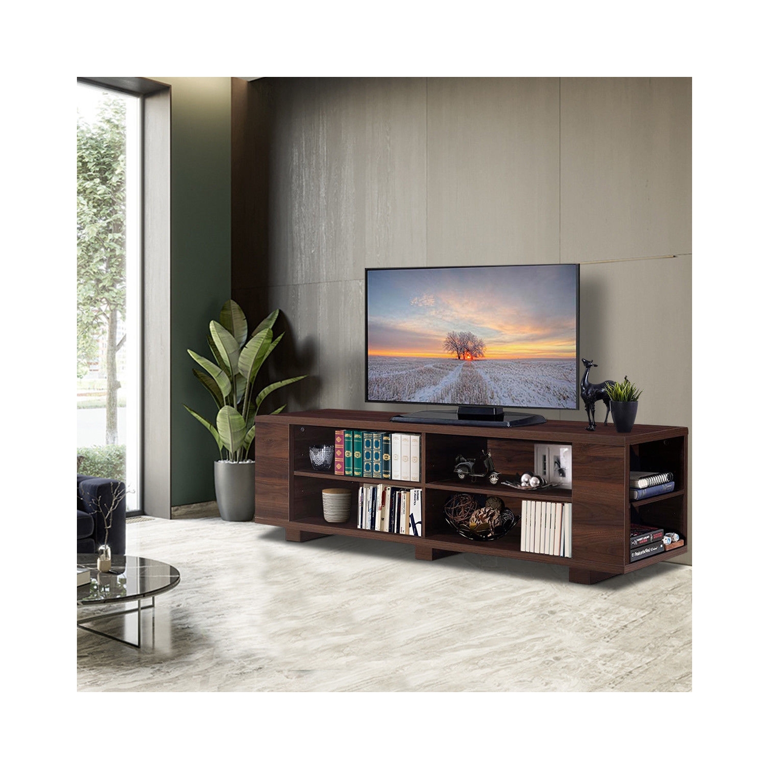 Meuble de rangement multimédia en bois pour téléviseur de 59 po - Noyer