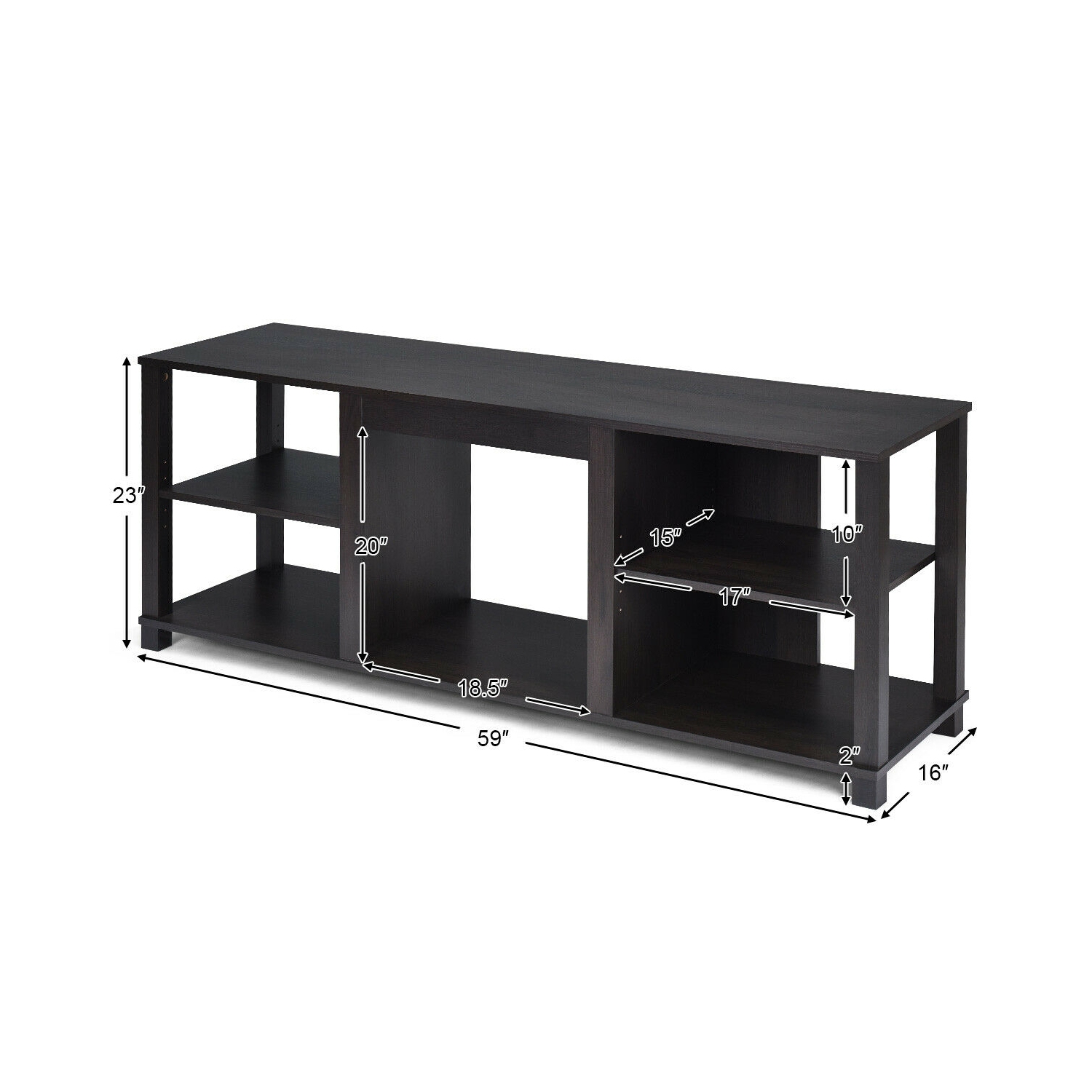 Meuble de rangement à 2 niveaux pour téléviseur avec tablettes réglables