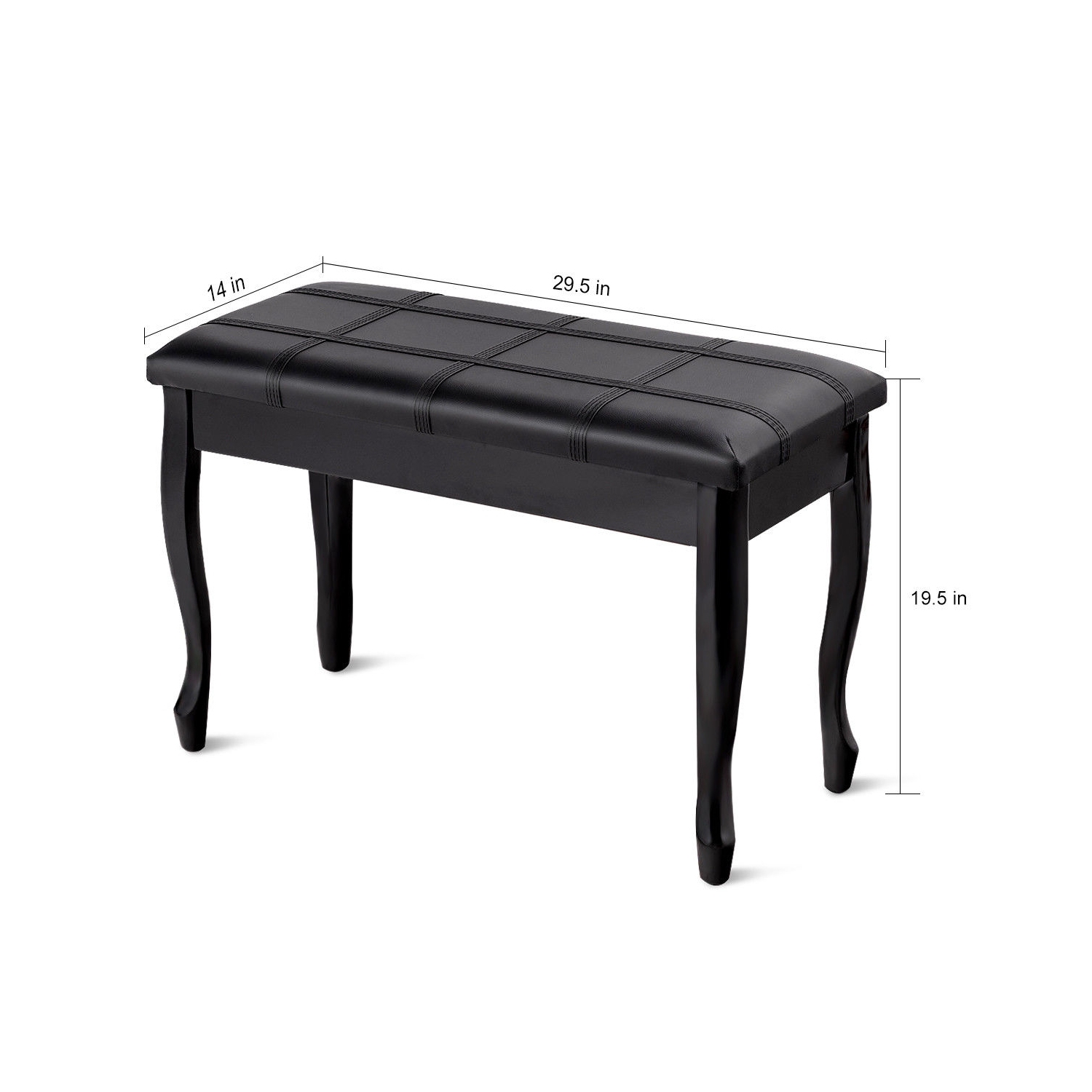 Solid Wood PU Leather Piano Bench with Storage-Black