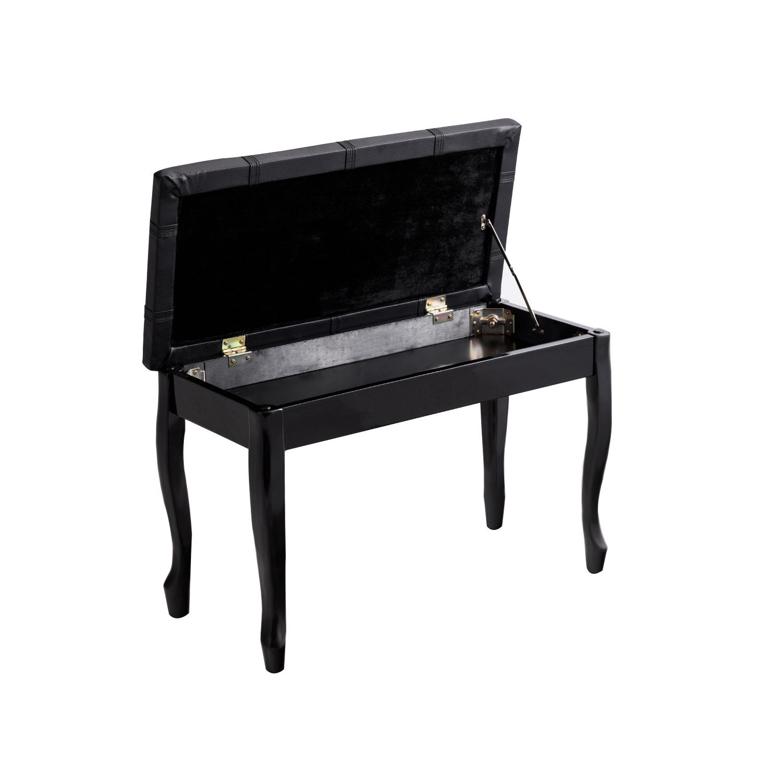 Solid Wood PU Leather Piano Bench with Storage-Black