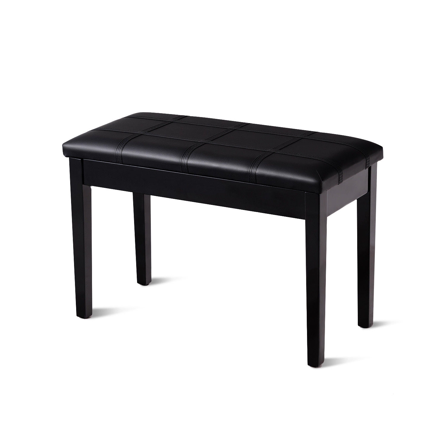 Solid Wood PU Leather Piano Double Duet Keyboard Bench-Black