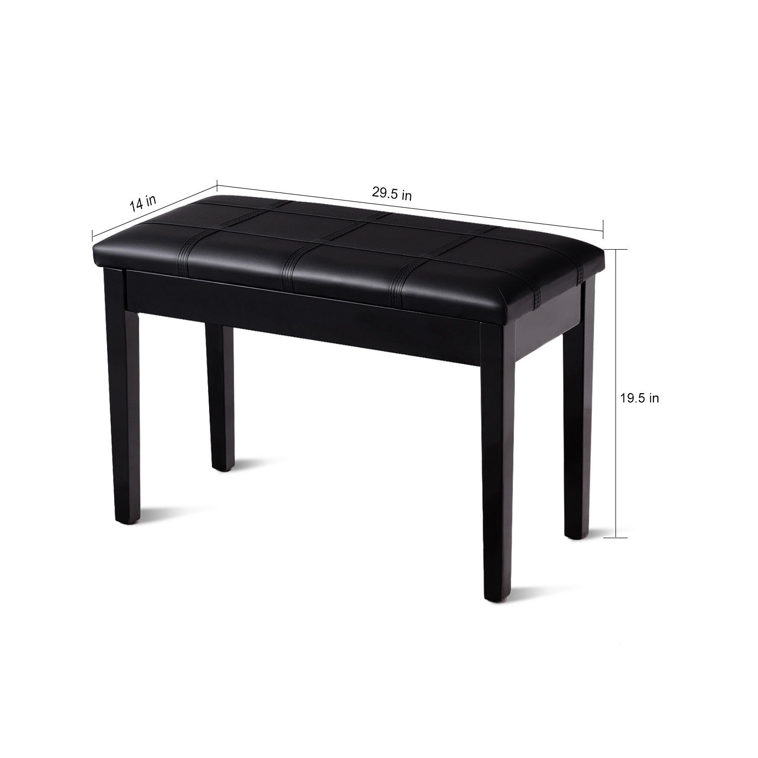 Solid Wood PU Leather Piano Double Duet Keyboard Bench-Black