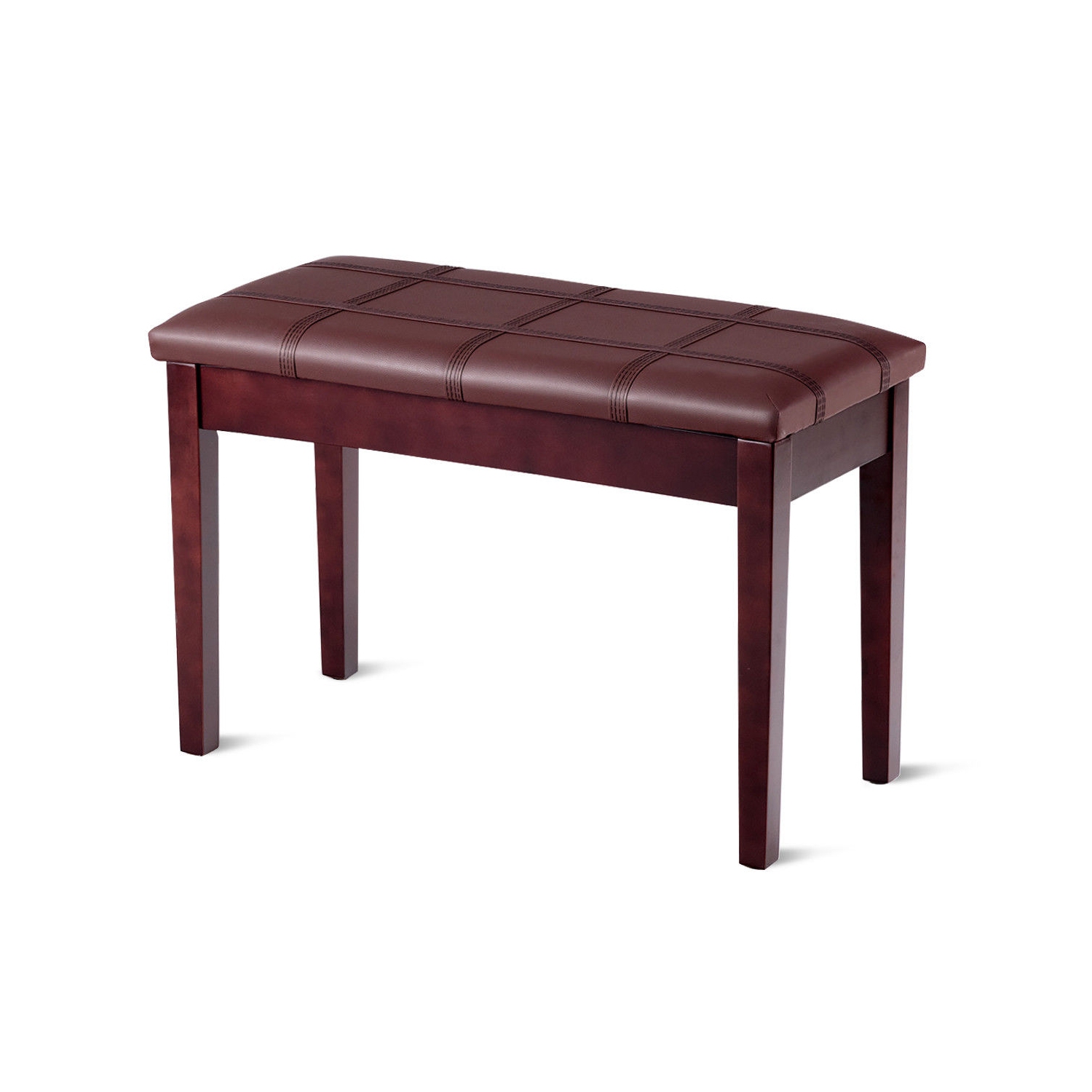 Solid Wood PU Leather Piano Double Duet Keyboard Bench-Brown