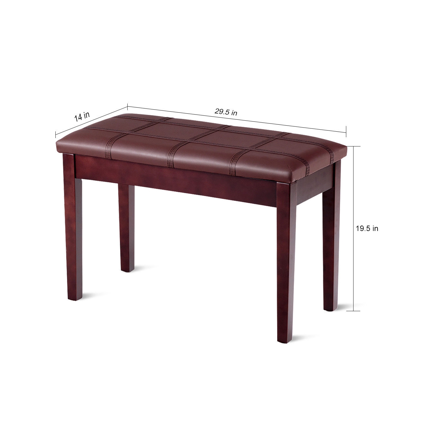 Solid Wood PU Leather Piano Double Duet Keyboard Bench-Brown