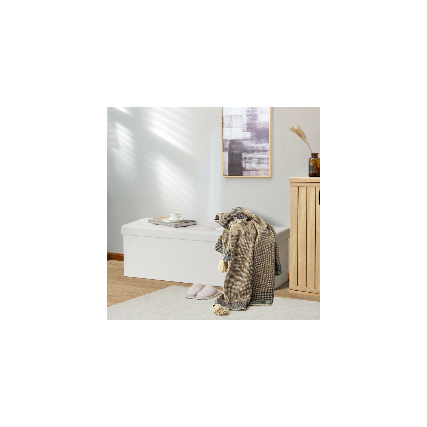 Collapsible Storage Ottoman Bench – Upholstered Lid & Spacious Interior Compartment