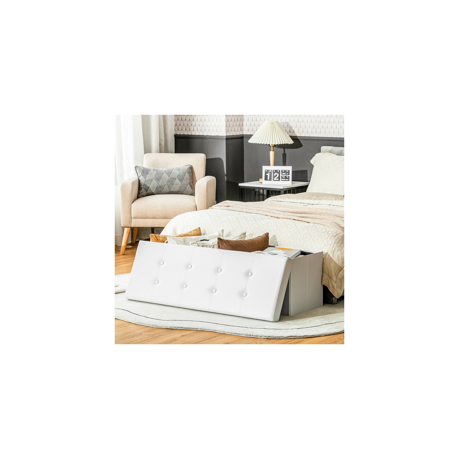 Collapsible Storage Ottoman Bench – Upholstered Lid & Spacious Interior Compartment