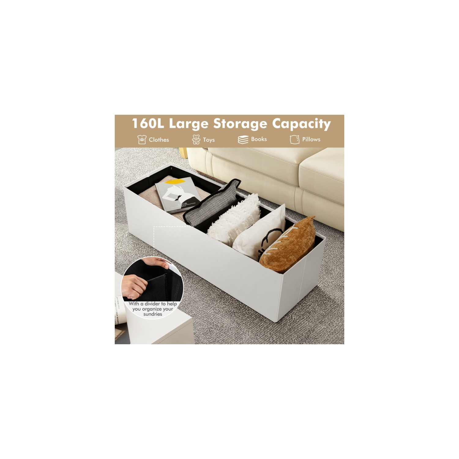 Collapsible Storage Ottoman Bench – Upholstered Lid & Spacious Interior Compartment