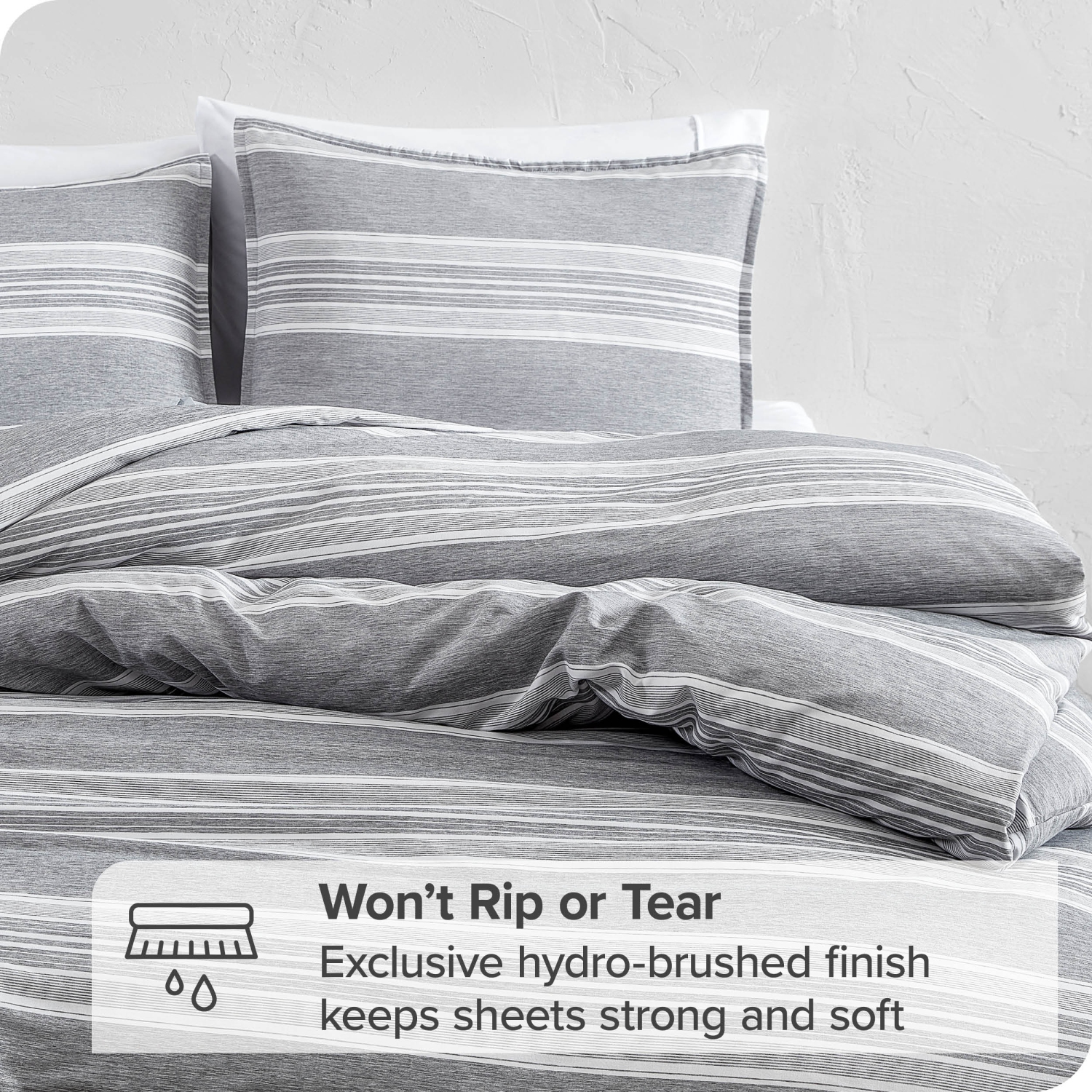 Bare Home Duvet Cover and Sham Set - Premium 1800 Ultra-Soft Brushed Microfiber - Hypoallergenic, Easy Care, Wrinkle Resistant - Stripe - Heather