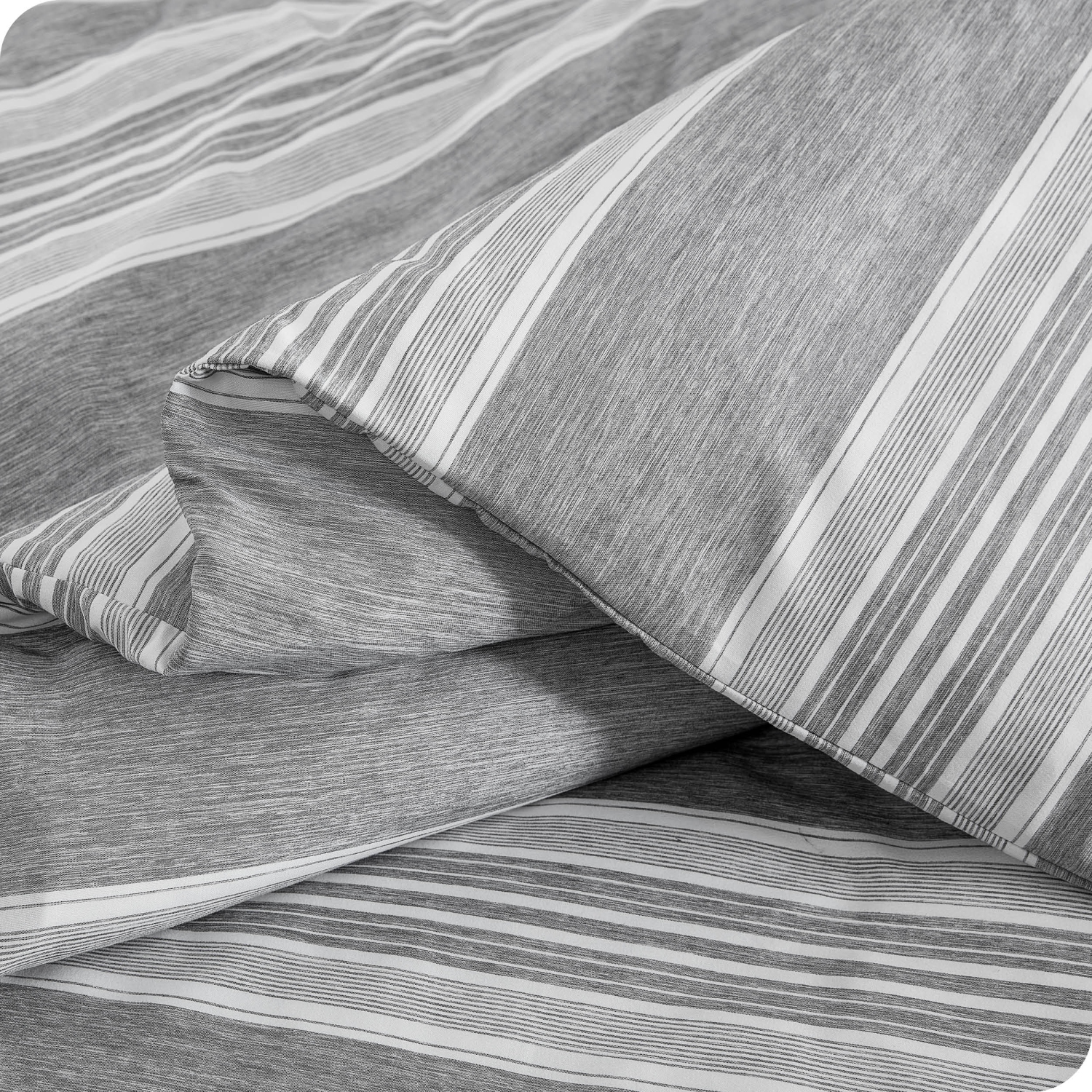 Bare Home Duvet Cover and Sham Set - Premium 1800 Ultra-Soft Brushed Microfiber - Hypoallergenic, Easy Care, Wrinkle Resistant - Stripe - Heather