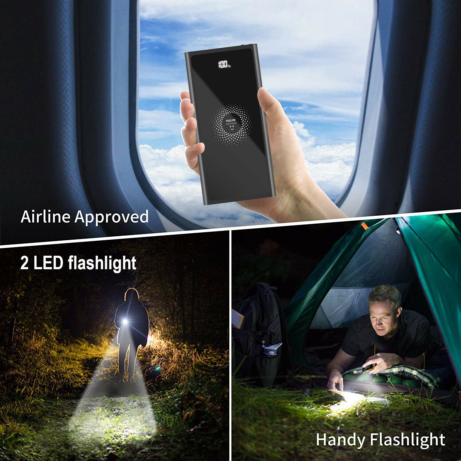 Chargeur portable sans fil USB C, 10 000 mAh Qi 15 W de recharge pour iPhone 12 11 et Galaxy S20