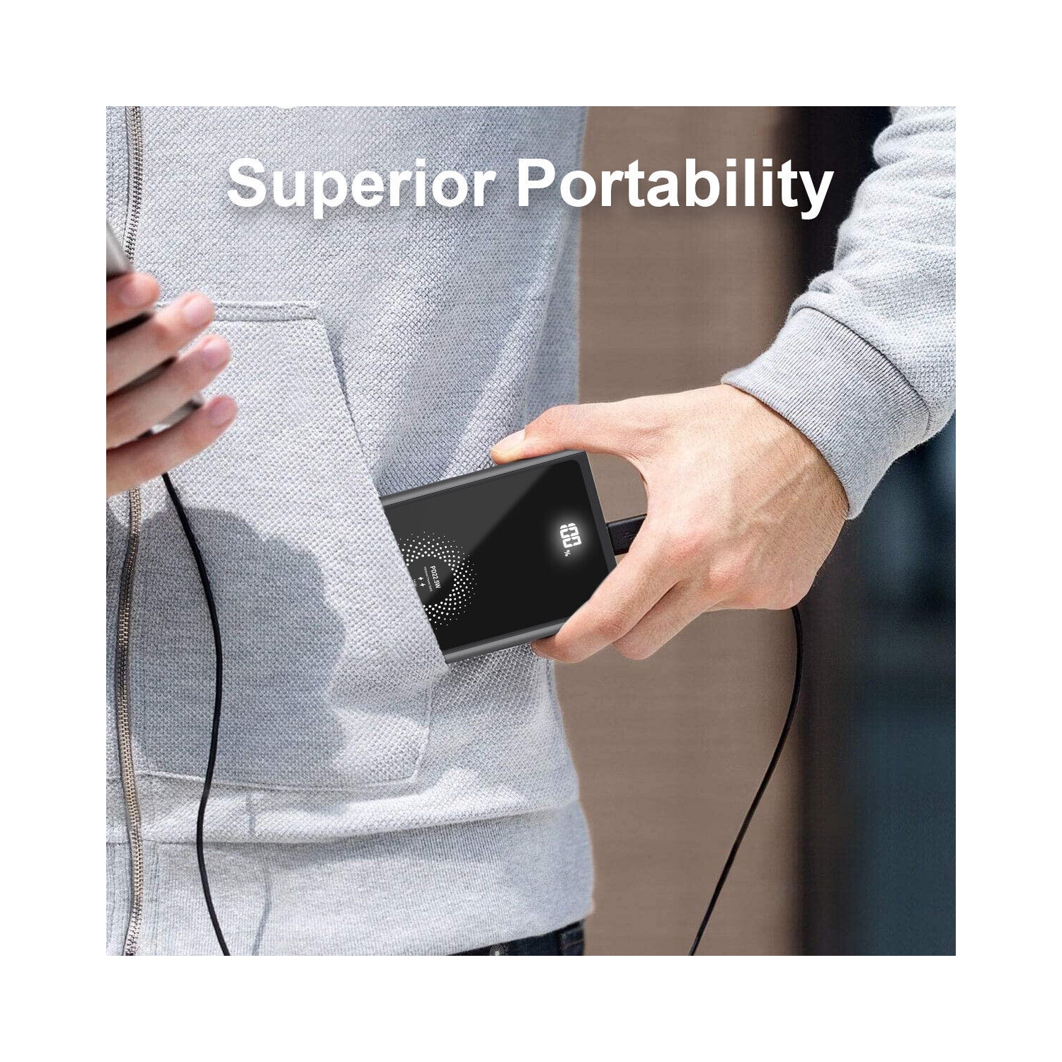 Chargeur portable sans fil USB C, 10 000 mAh Qi 15 W de recharge pour iPhone 12 11 et Galaxy S20