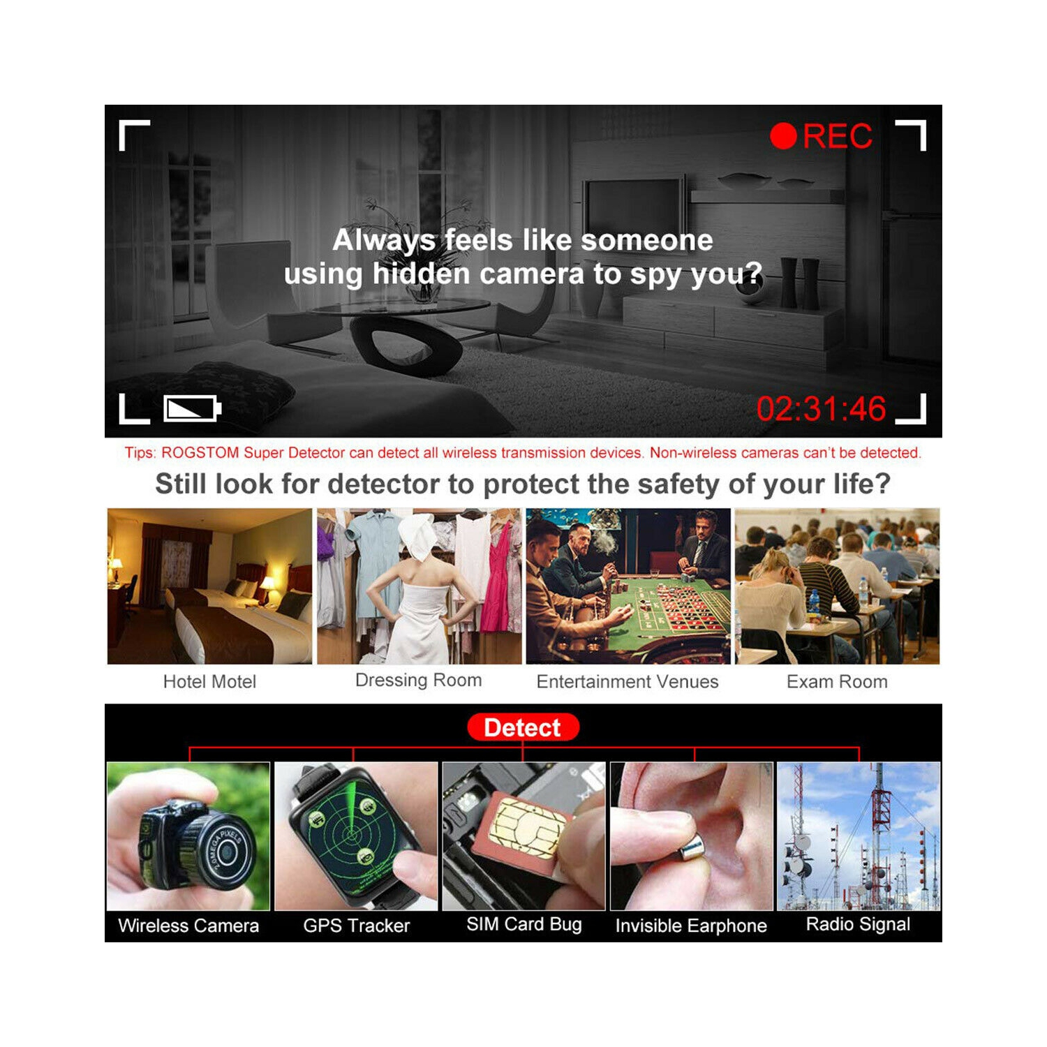 Détecteur de signal RF détecteur d'insectes appareil anti-espion appareil GSM Audio Bug Finder GPS Scan CA