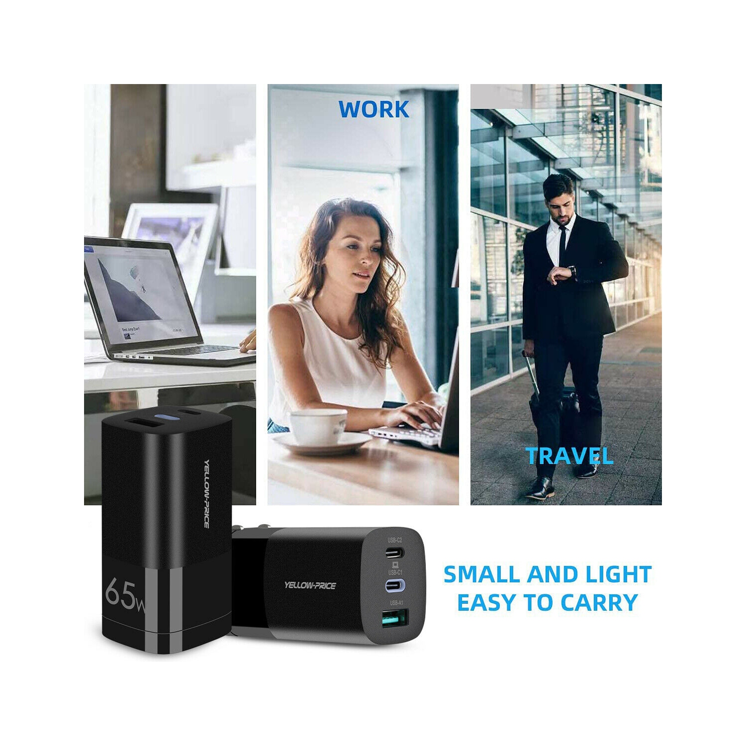 65W GaN USB C Charger with Foldable CA Plug for Apple iPhone, iPad Pro, MacBook