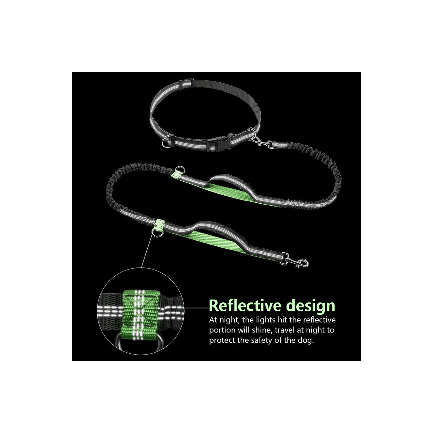 Retractable Hands Free Pet Dog Leash Dual Handle Leash Reflective Waist Belt CA