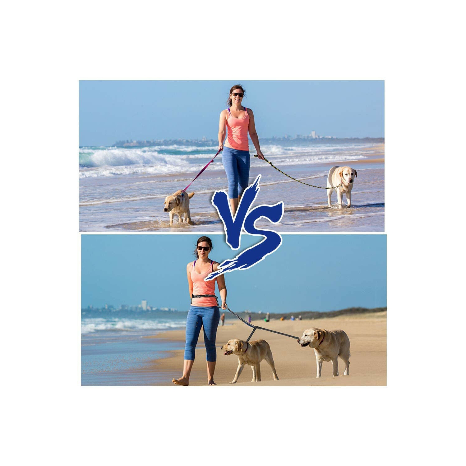 Retractable Hands Free Pet Dog Leash Dual Handle Leash Reflective Waist Belt CA