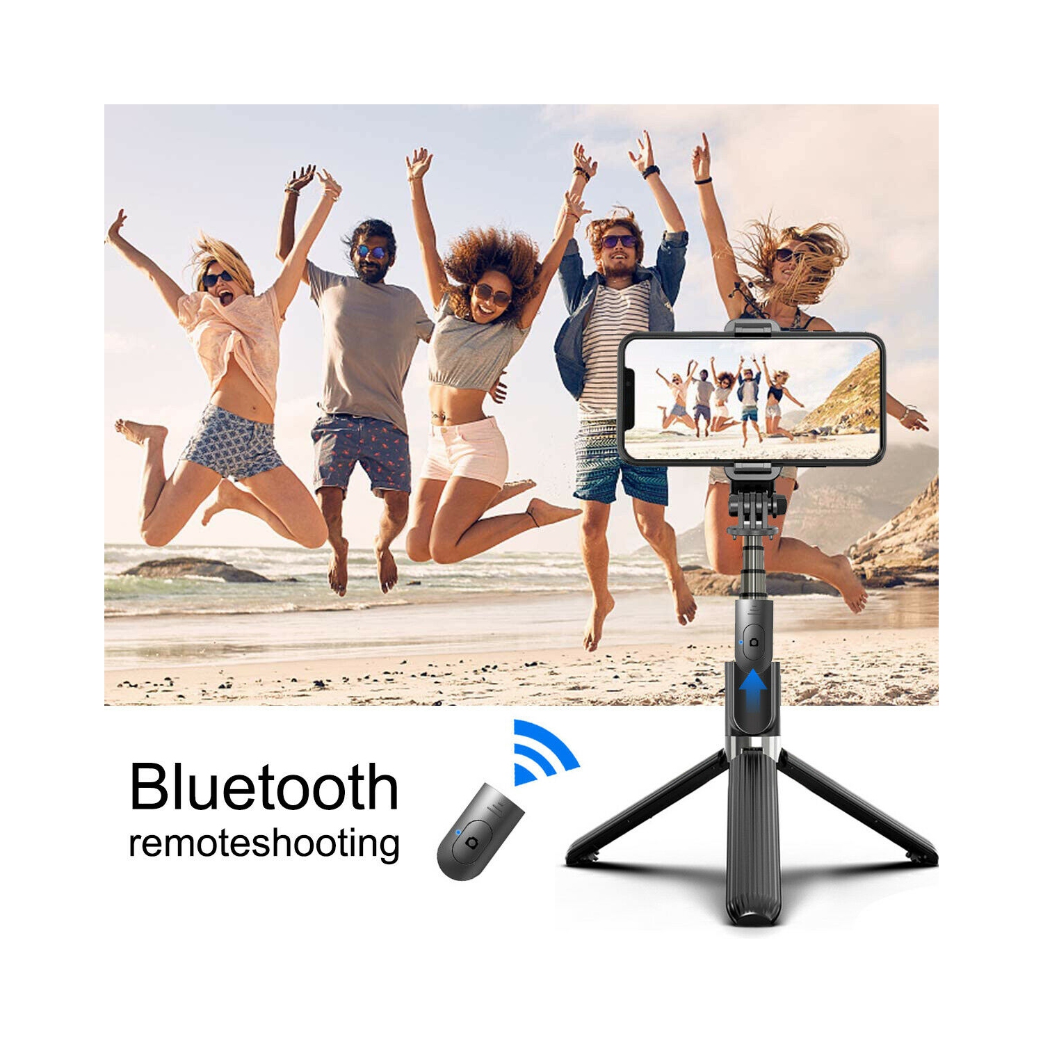 32 inch Extendable Aluminum Selfie Stick Tripod with Bluetooth Remote Shutter CA