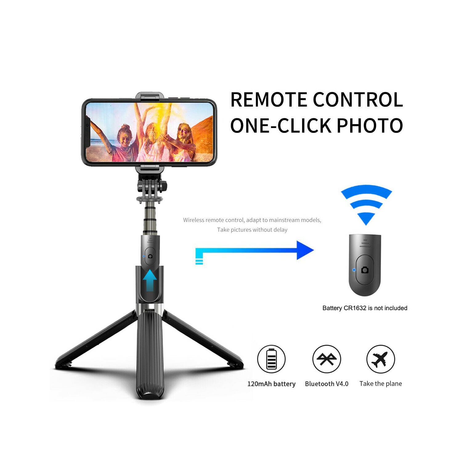 32 inch Extendable Aluminum Selfie Stick Tripod with Bluetooth Remote Shutter CA