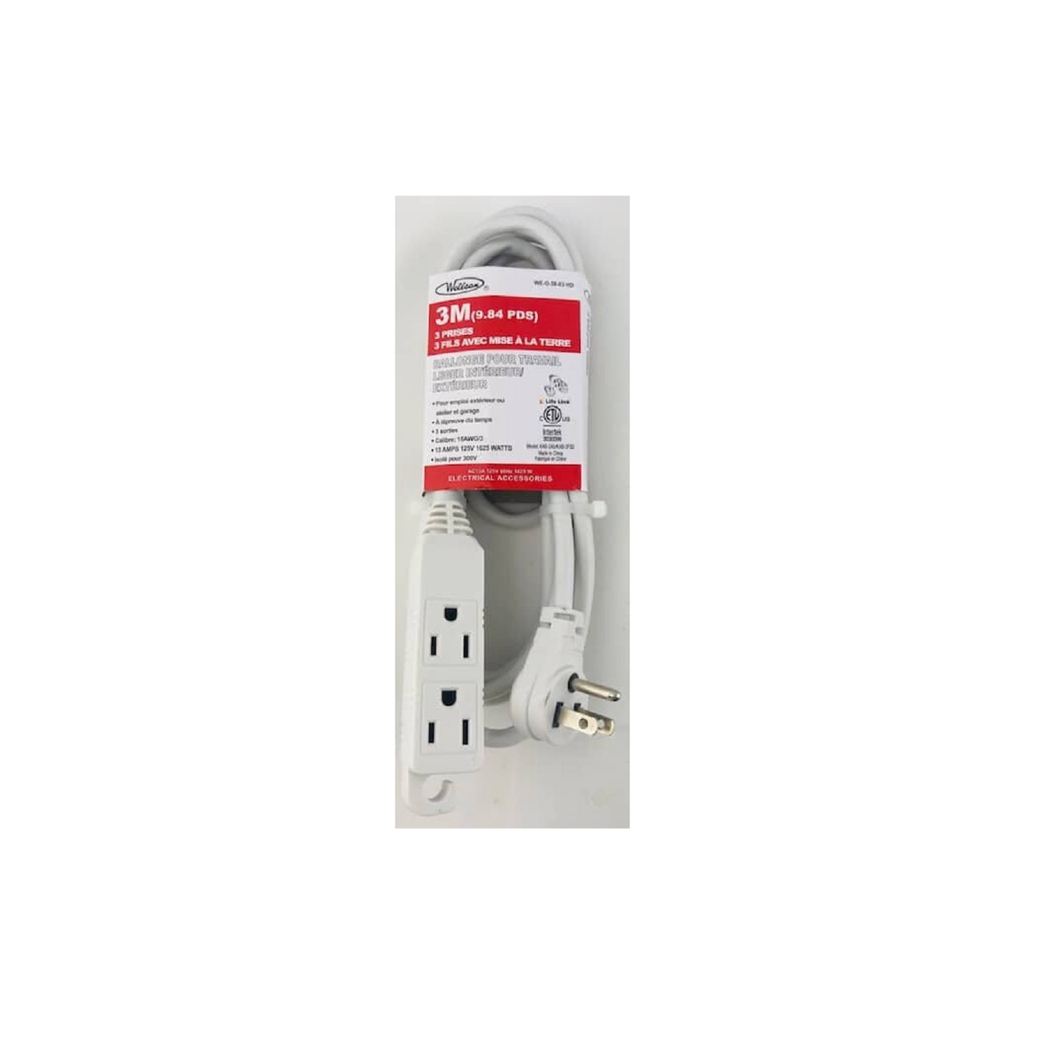 Wellson 3m Right Angle Electrical Ext Cord W/3 Outlets