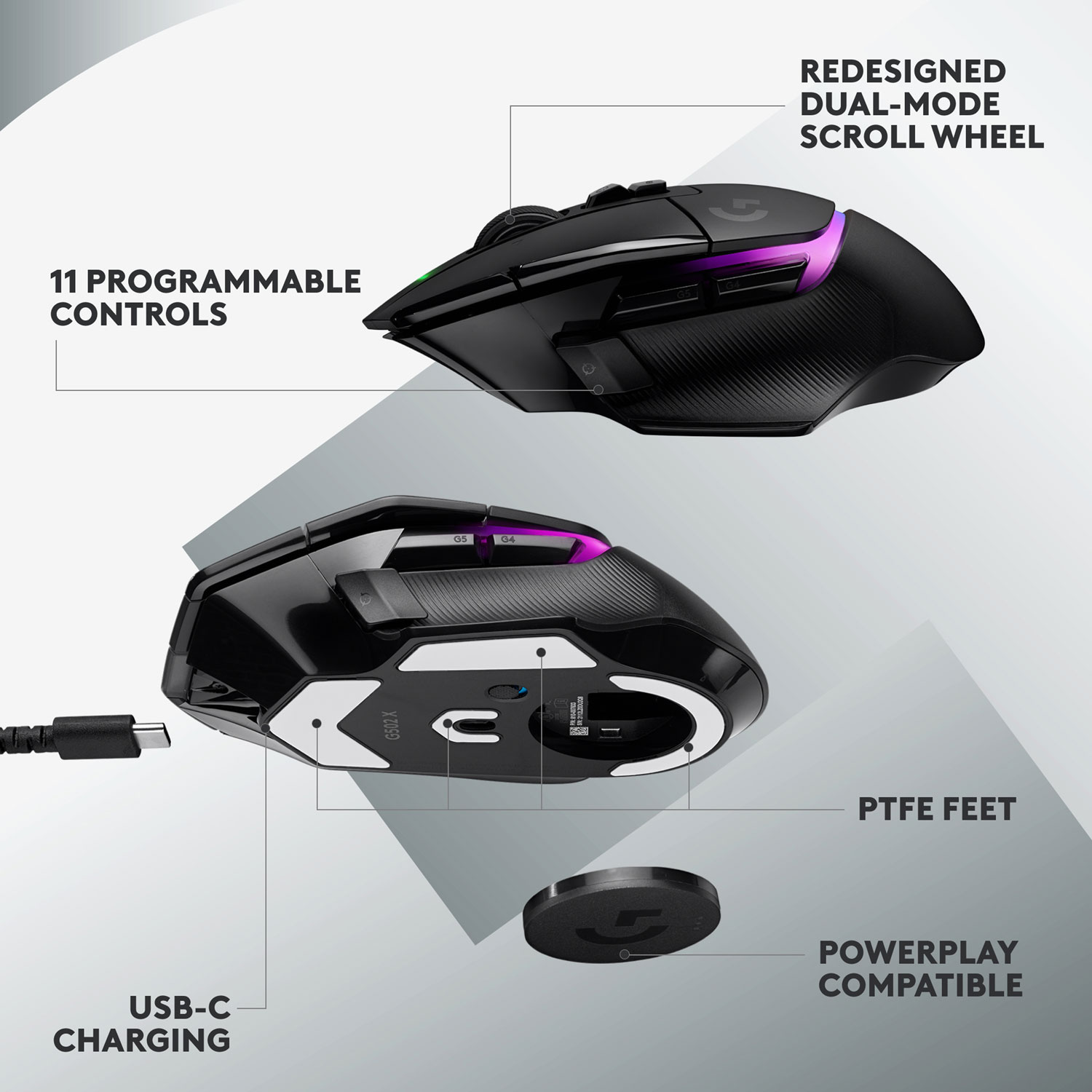 Souris de jeu optique sans fil de 25 000 ppp G502 X PLUS de Logitech - Noir
