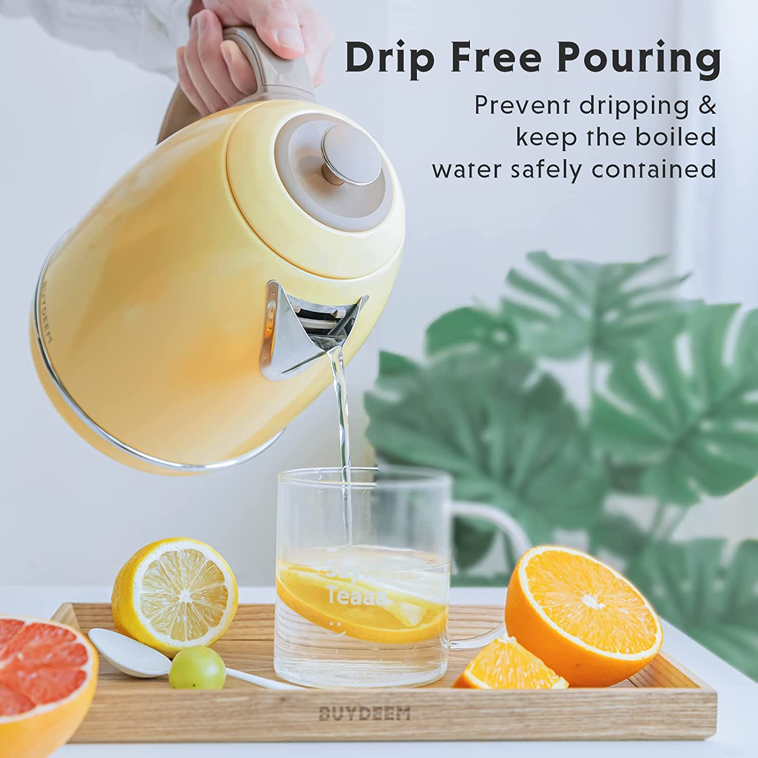 BUYDEEM K640 Stainless Steel Electric Tea Kettle with Auto Shut-Off and Boil Dry Protection, 1.7 Liter Cordless Hot Water Boiler with Swivel Base,