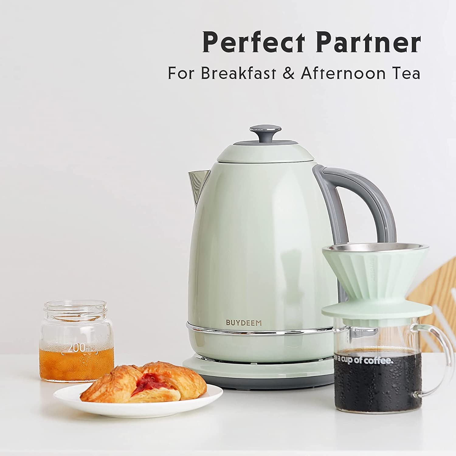 BUYDEEM K640 Stainless Steel Electric Tea Kettle with Auto Shut-Off and Boil Dry Protection, 1.7 Liter Cordless Hot Water Boiler with Swivel Base,