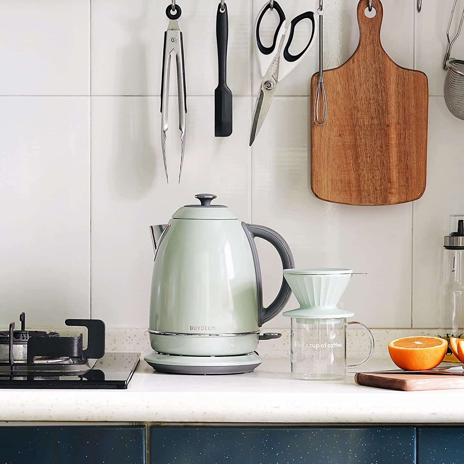 BUYDEEM K640 Stainless Steel Electric Tea Kettle with Auto Shut-Off and Boil Dry Protection, 1.7 Liter Cordless Hot Water Boiler with Swivel Base,