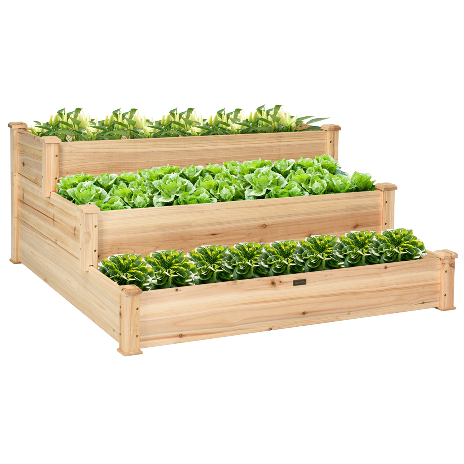 Gymax Outdoor Garden 3 Tier Wooden Elevated Raised Vegetable Planter Gardening Kit