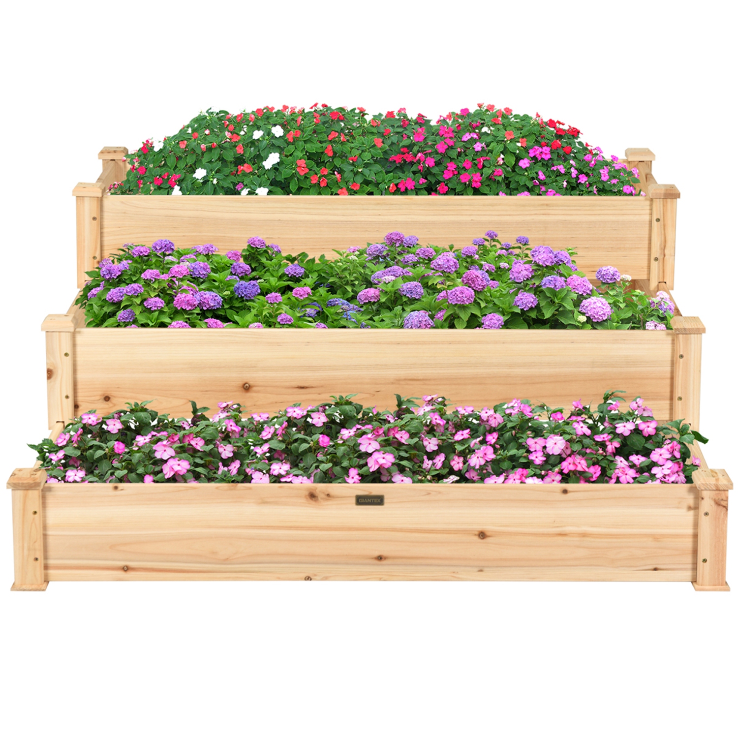 Gymax Outdoor Garden 3 Tier Wooden Elevated Raised Vegetable Planter Gardening Kit