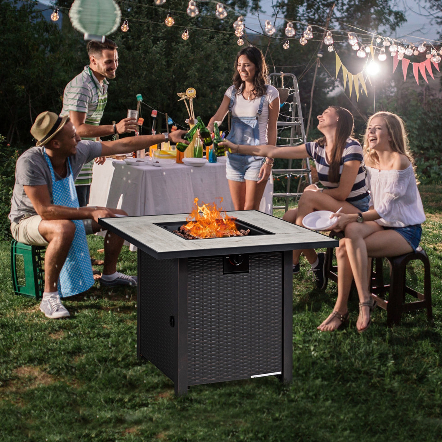 Gymax 30'' Gas Fire Table 50,000 BTU Square Propane Fire Pit Table Patio Yard