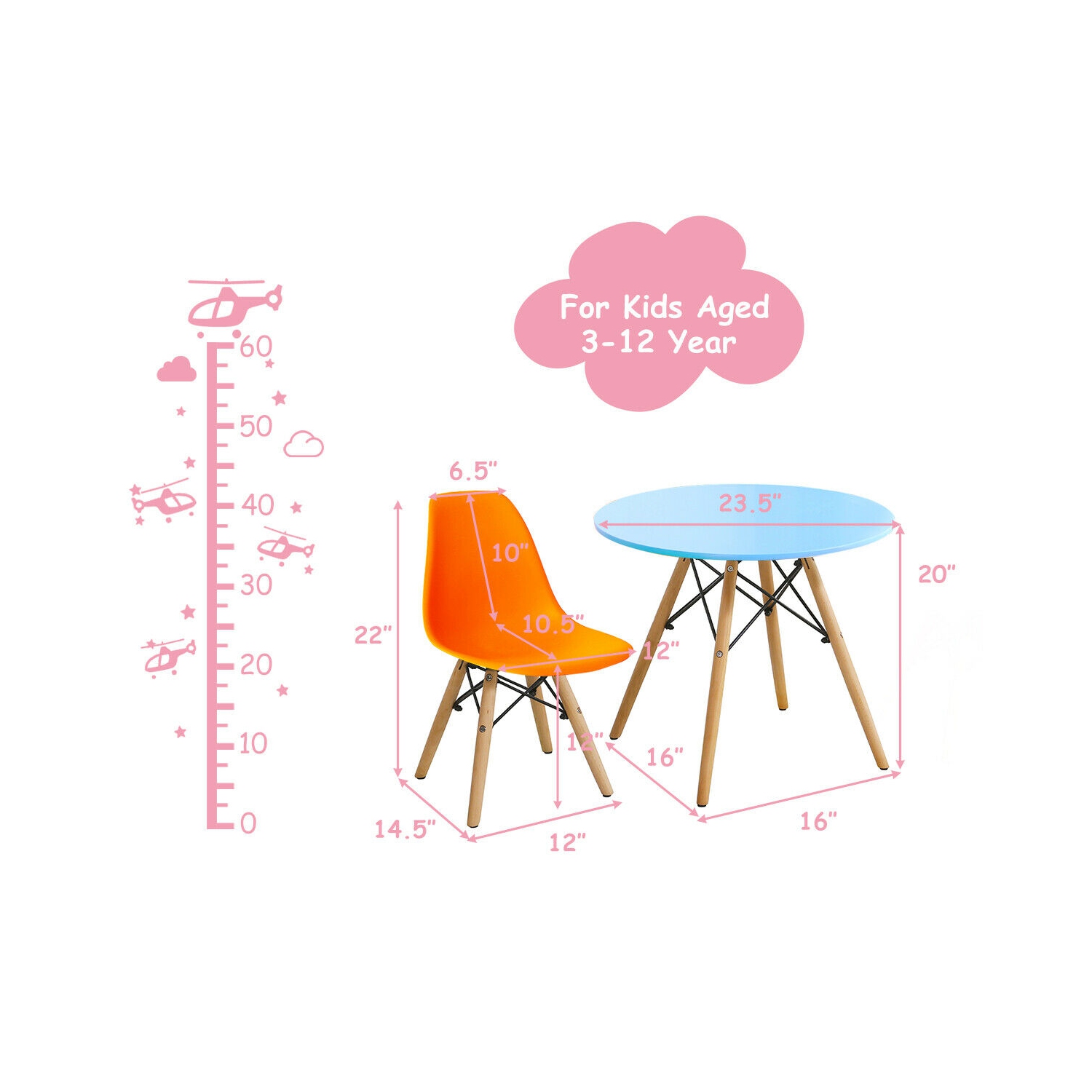 Gymax 5 PC Kids Colorful Round Table Chair Set w/ 4 Armless Chairs